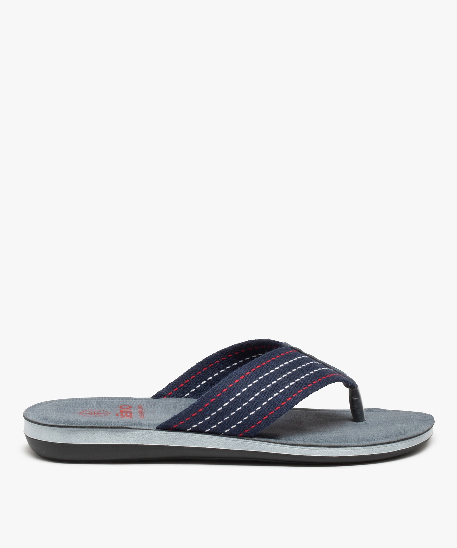 Tongs homme à larges brides en toile rayée bleu | GEMO