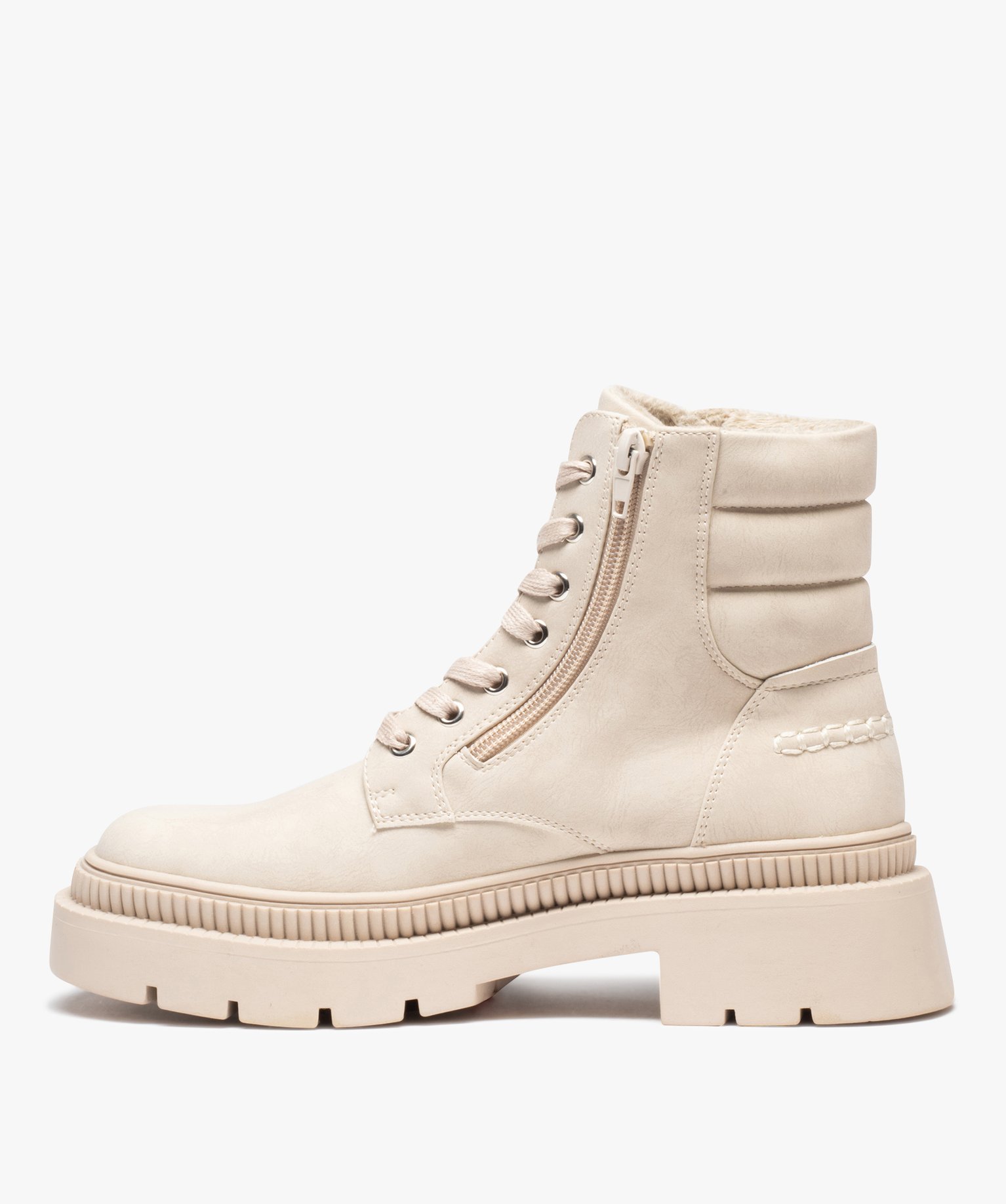 Boots femme unies avec intérieur fourré et à semelle cran... beige | GEMO