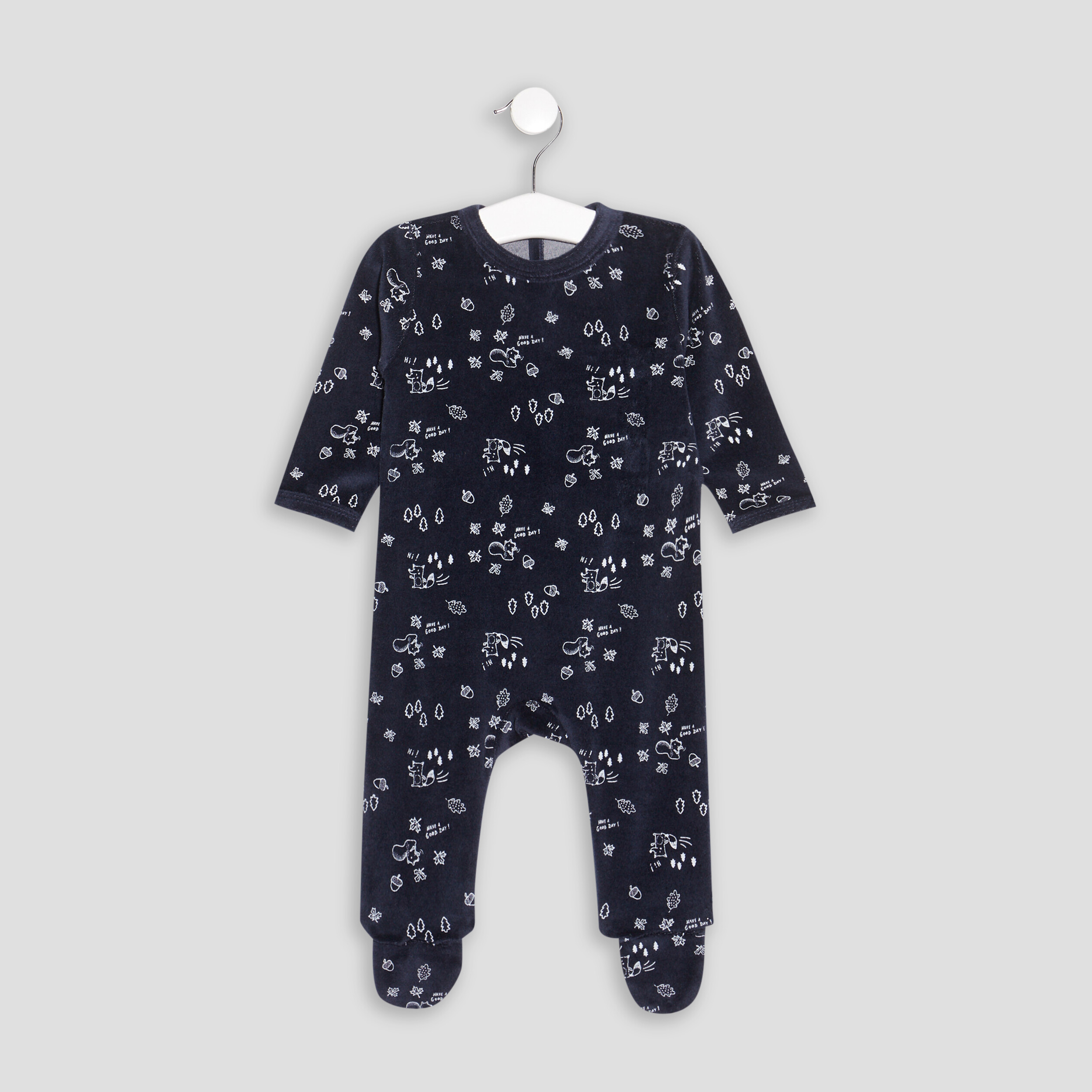 Dors-bien velours manches longues bleu marine bébé garçon | La Halle