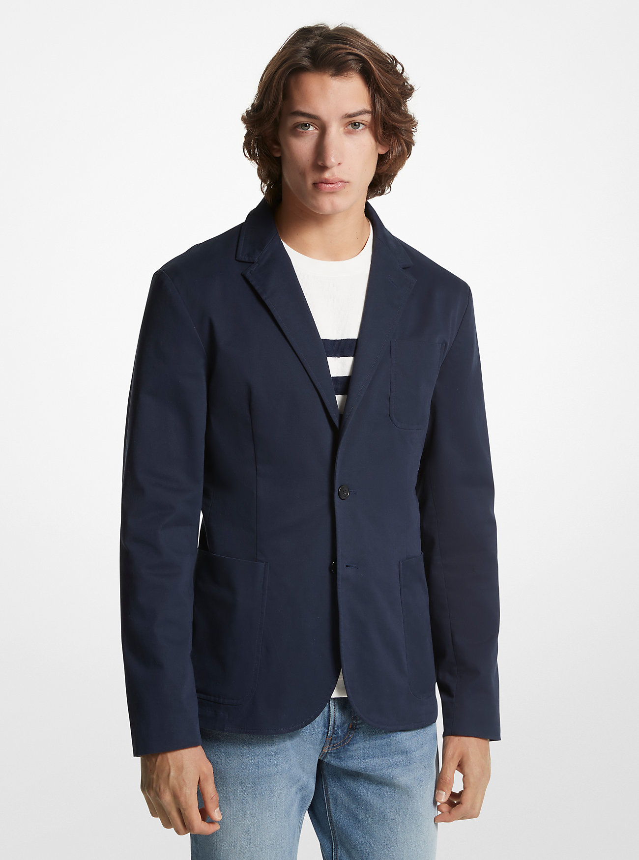 Stretch Cotton Twill Blazer - MIDNIGHT