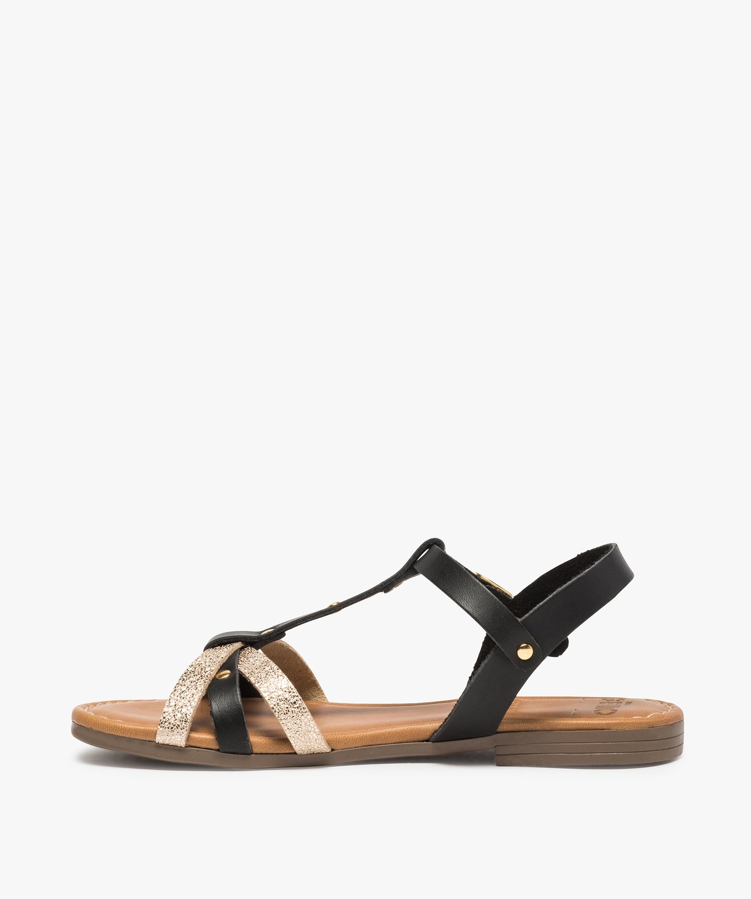 Sandales fille à brides bicolores et clous métalliques noir | GEMO