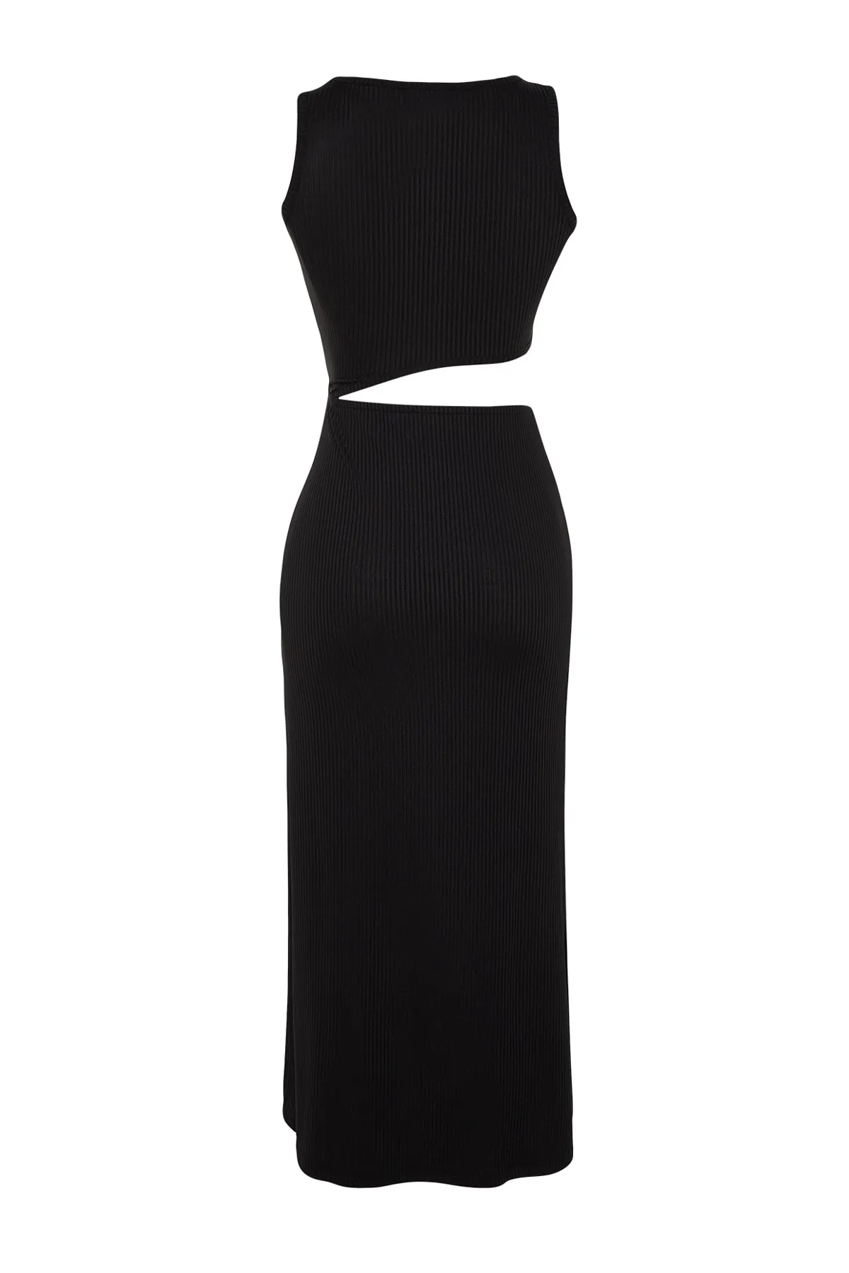 Trendyol Collection  Schwarzes, detailliertes Maxi-Bleistiftkleid aus Strick mit Rundhalsausschnitt und Cut-Outs TWOSS23EL02327