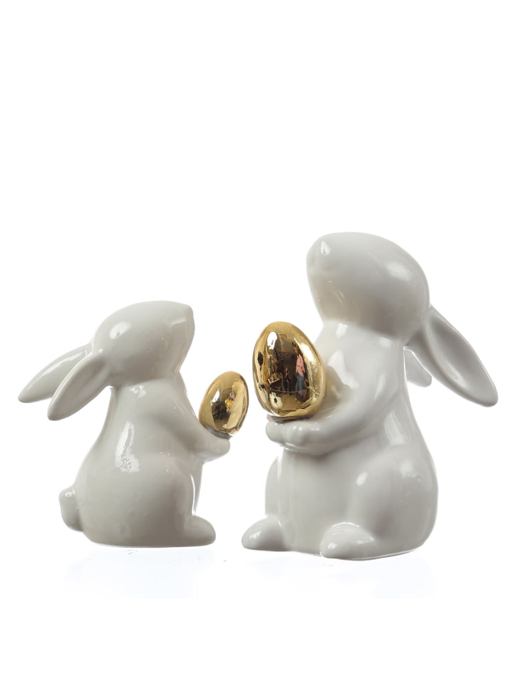 MARELIDA Hase mit goldenem Ei Osterhase Osterdeko Dekofigur H: 9,5cm in weiß günstig kaufen onesize