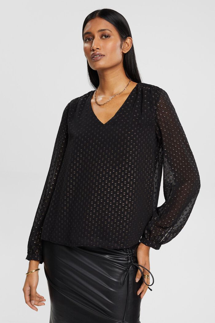 Bluse mit V-Ausschnitt und goldenem Glitter-Effekt