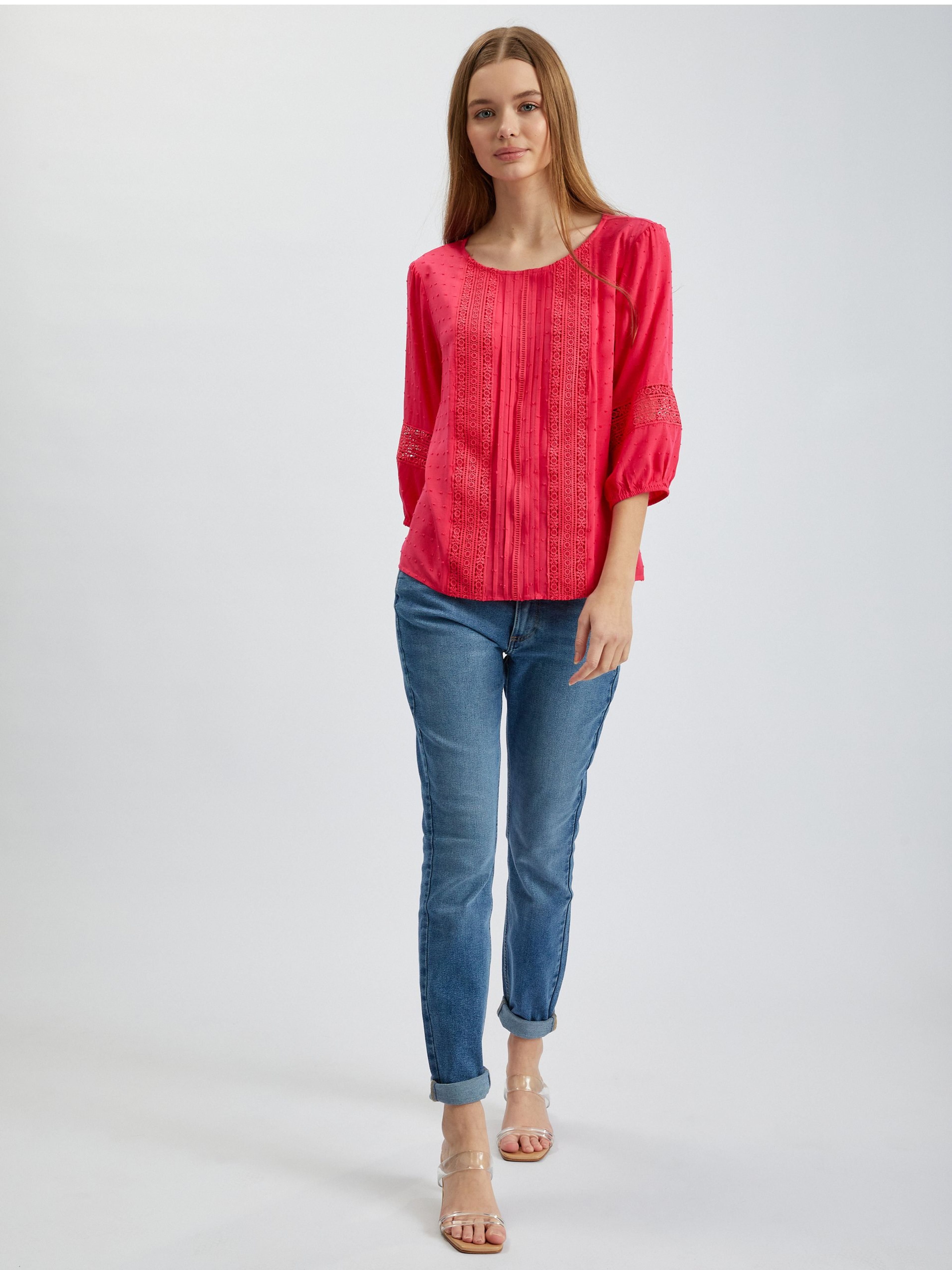 Dunkelrosa Damenbluse mit Spitze ORSAY