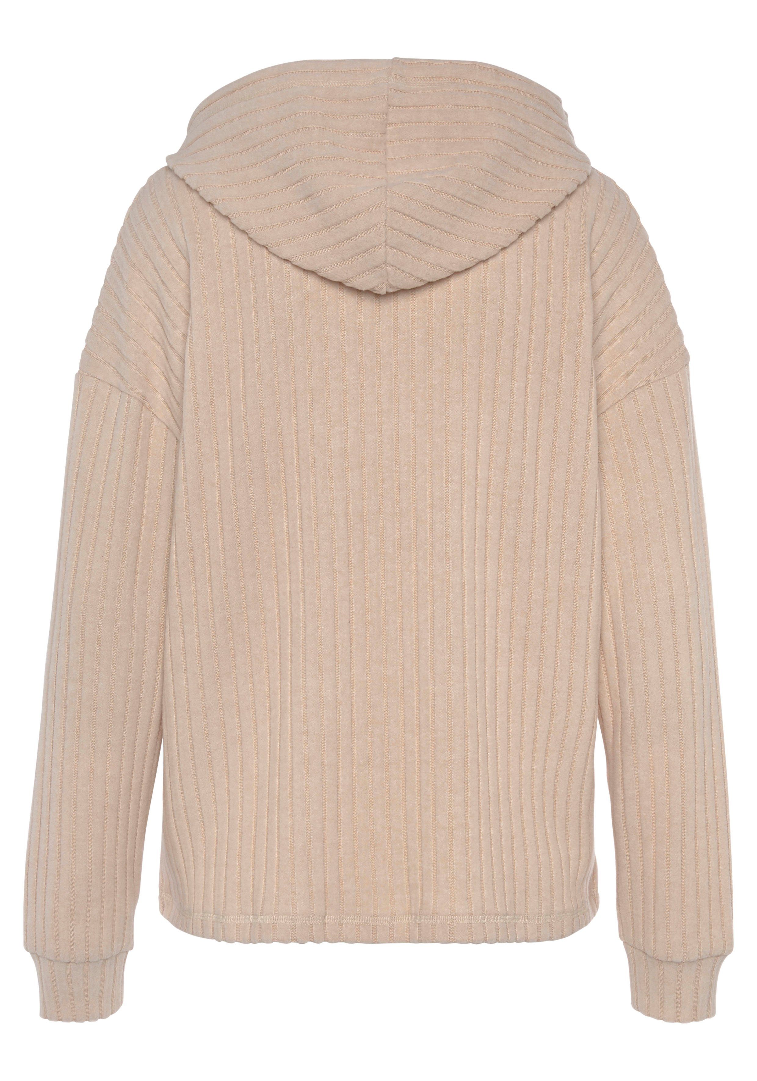 LASCANA Hoodie -Kapuzensweatshirt meliert mit Bindeband und überschnittene Schultern, Loungeanzug