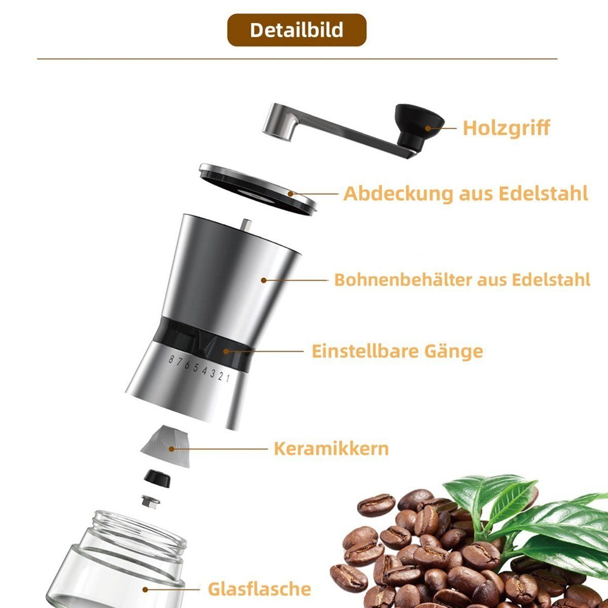 LENBEST Kaffeemühle Kaffeemühle Manuell/Hand mit Keramikmahlwerk,Espressomühle