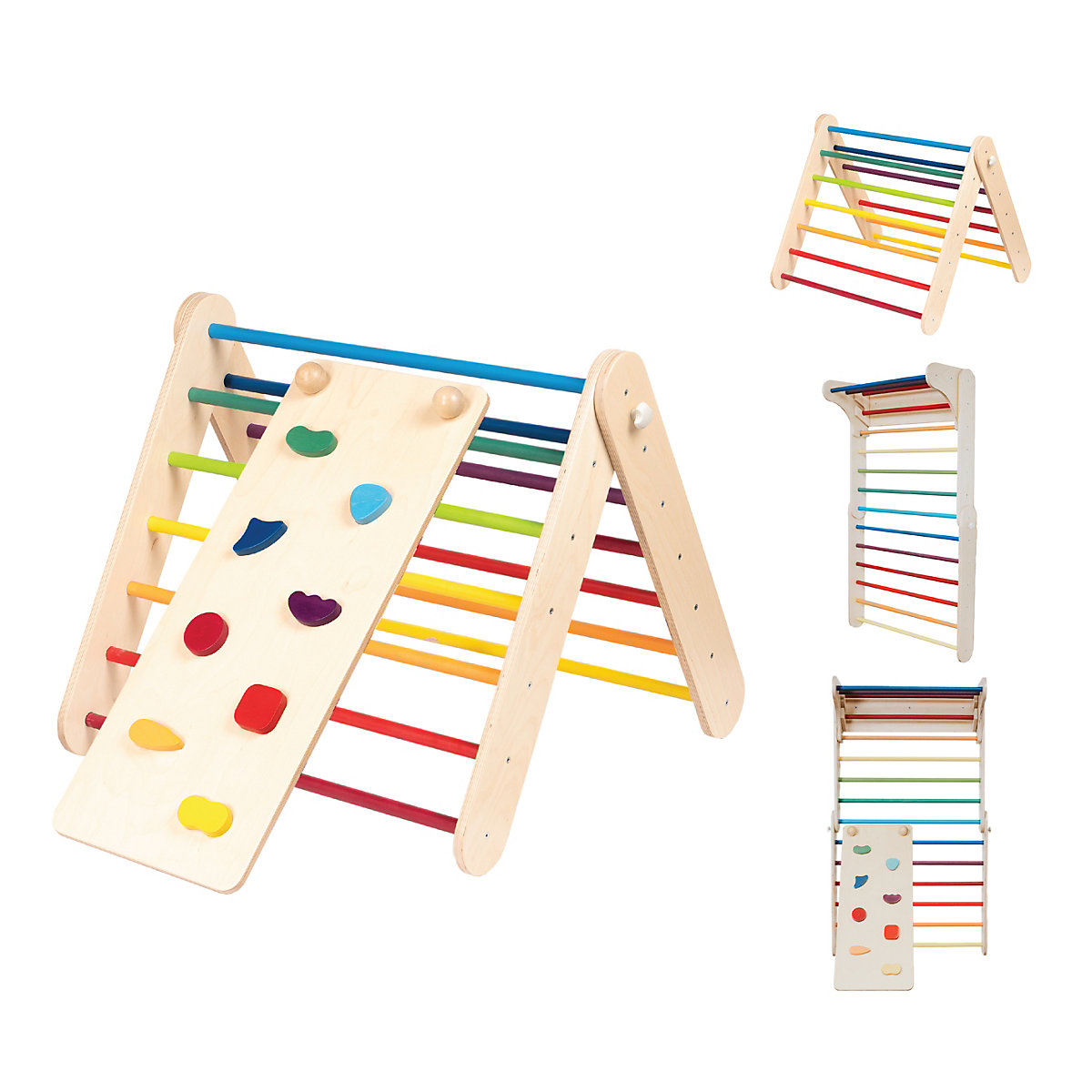 Klettergerüst Sprossenwand mit Rampe und Rutsche Indoor, Kletterdreieck Sprossenwand aus Holz, Klettern Innnen Kleinkind