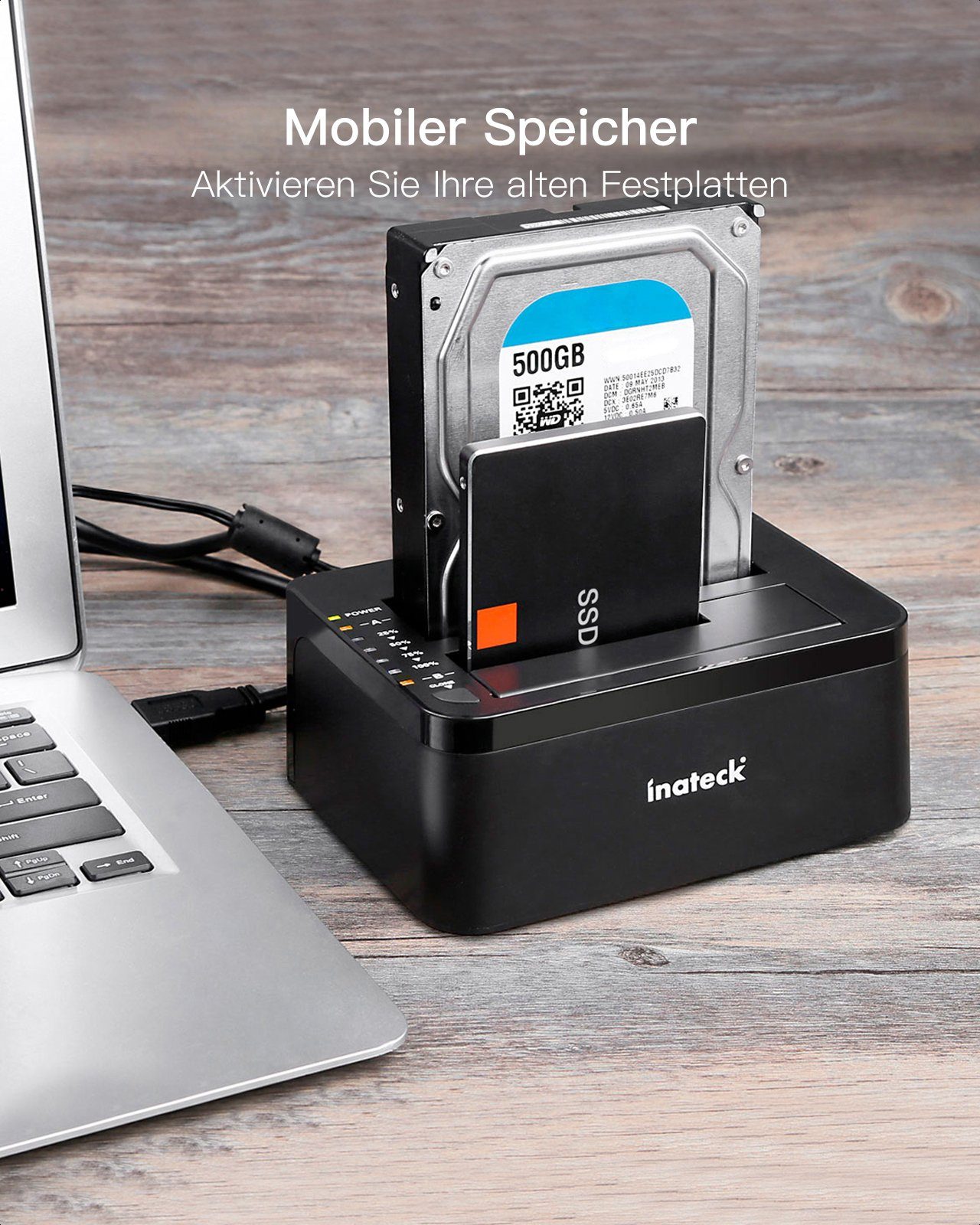 Inateck Festplatten-Dockingstation USB 3.0, SATA Dual-Schacht Docking