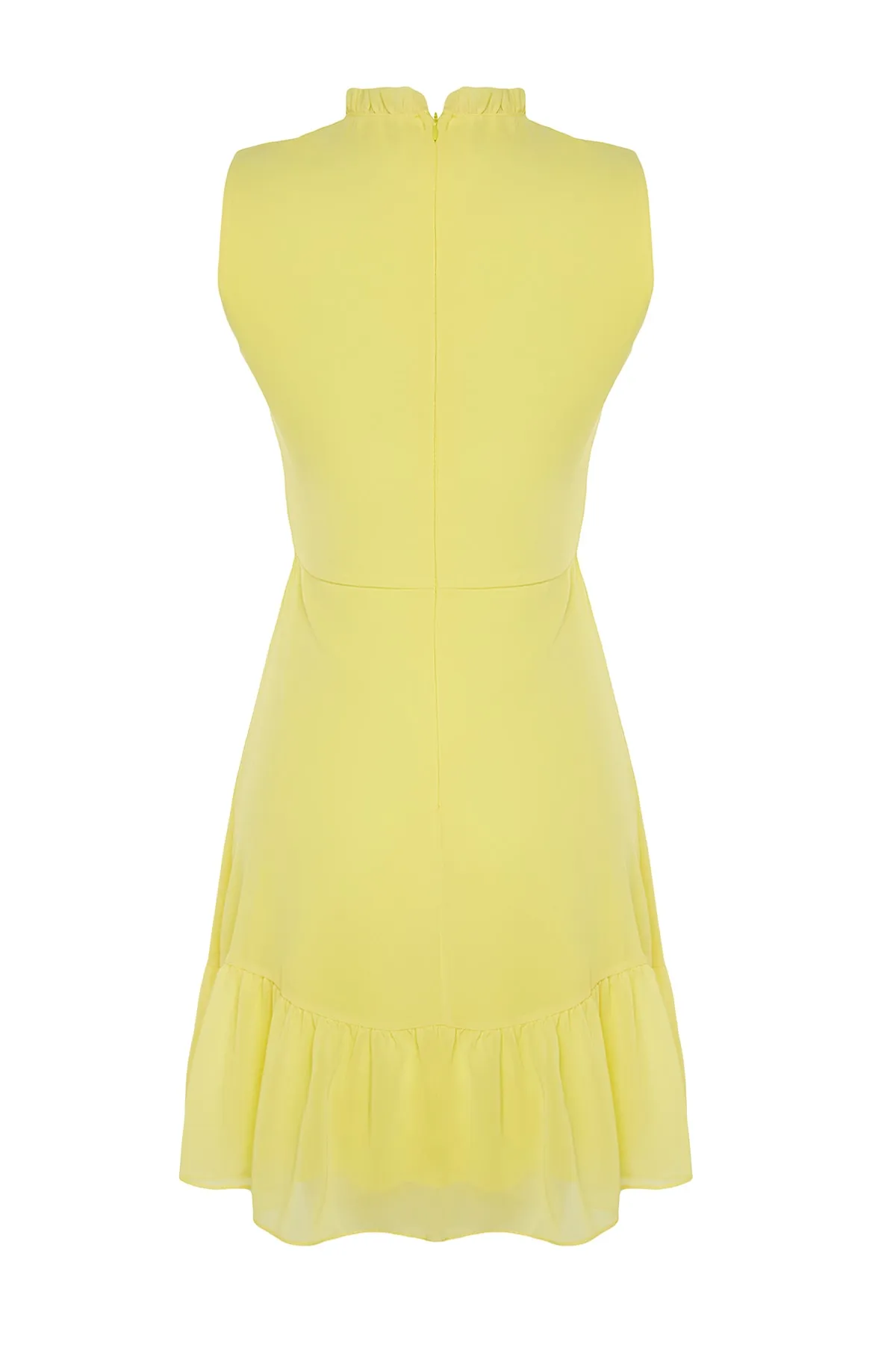 Trendyol Collection  Gelber gewebter Minirock mit hohem Kragen, gewebtes Kleid mit Rüschen TWOSS20EL0237