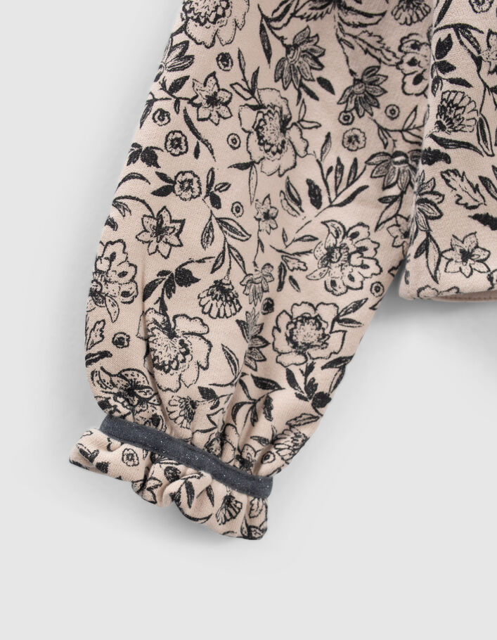 Sweat beige coton bio imprimé fleurs fille