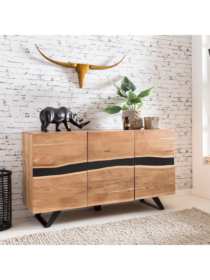 KADIMA DESIGN Sideboard 148 x 85 x 43 cm Massiv-Holz Natur Baumkante Anrichte günstig kaufen onesize