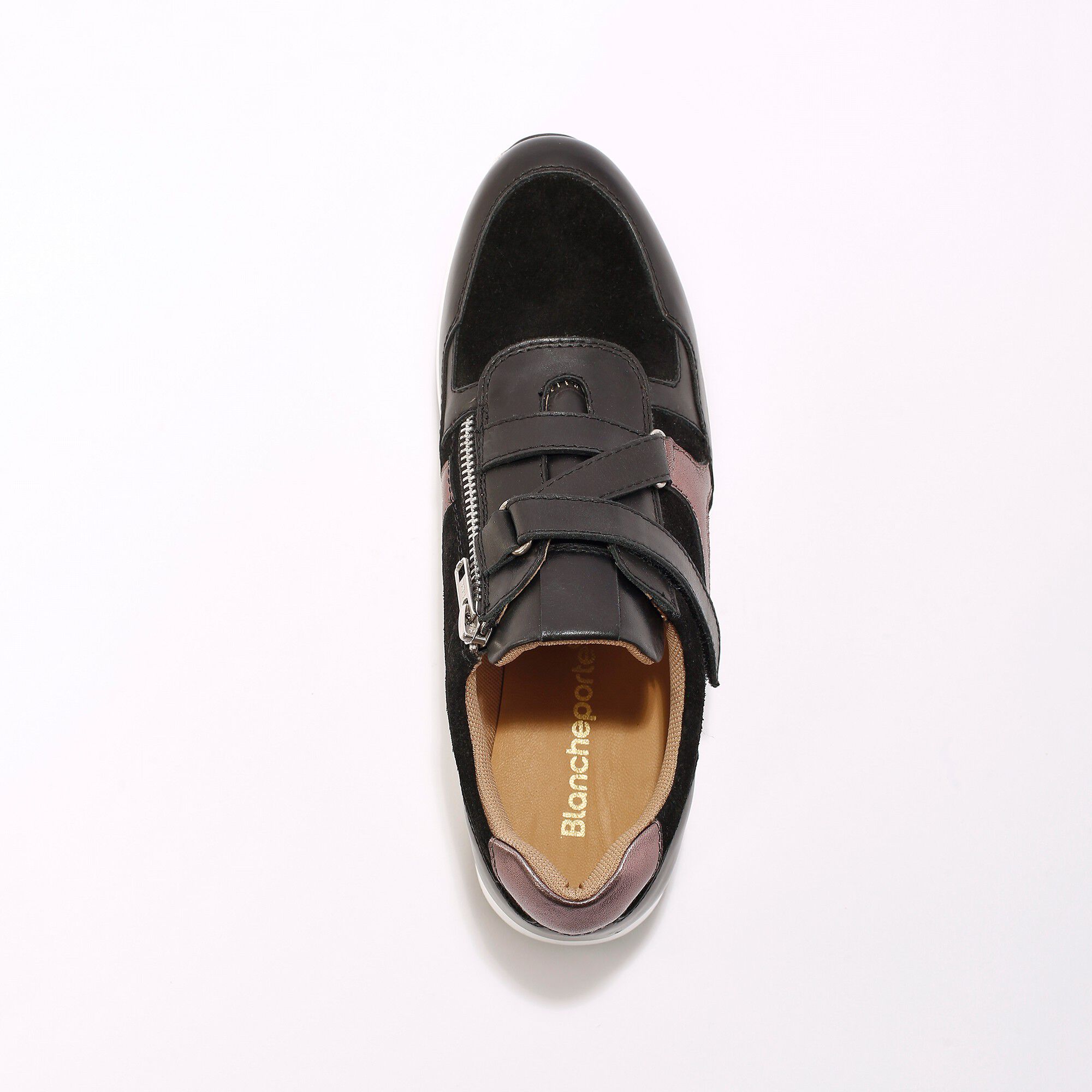 Baskets compensées zippées et scratchées en cuir
