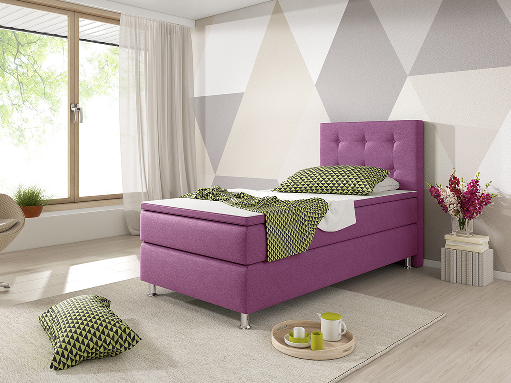 IHG Boxspringbett Köln 90x200 Webstoff Rosa / Pink