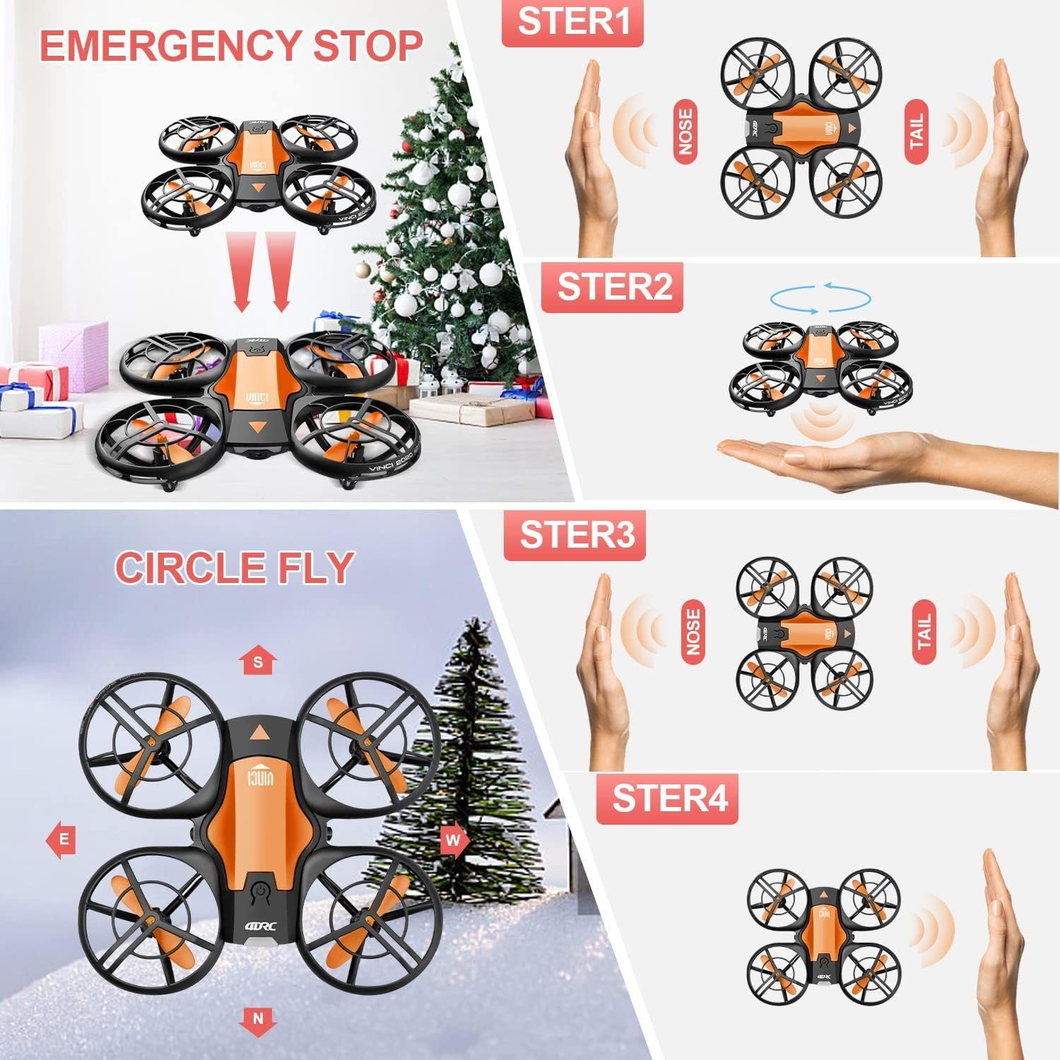 4DRC V8 Drohne mit Kamera HD für Kinder, RC Quadrocopter Fernbedienung Drohne (720P HD, mit 2 Akkus Lange Flugzeit APP Gestensteuerung,Stunt Flug für Kinder)