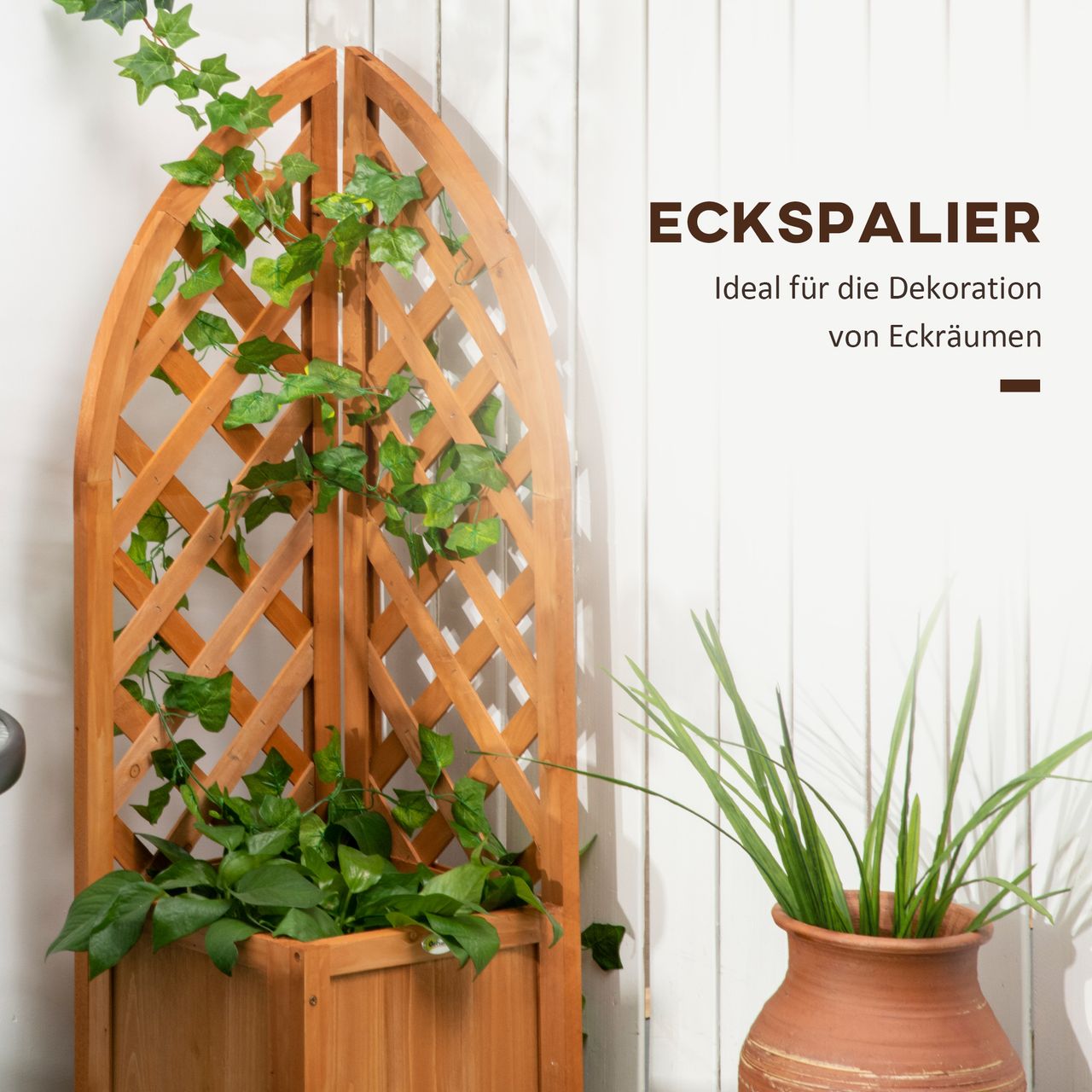 Outsunny Hochbeet mit Rankhilfe, Blumenkasten, Blumenkübel, Pflanzkübel Braun