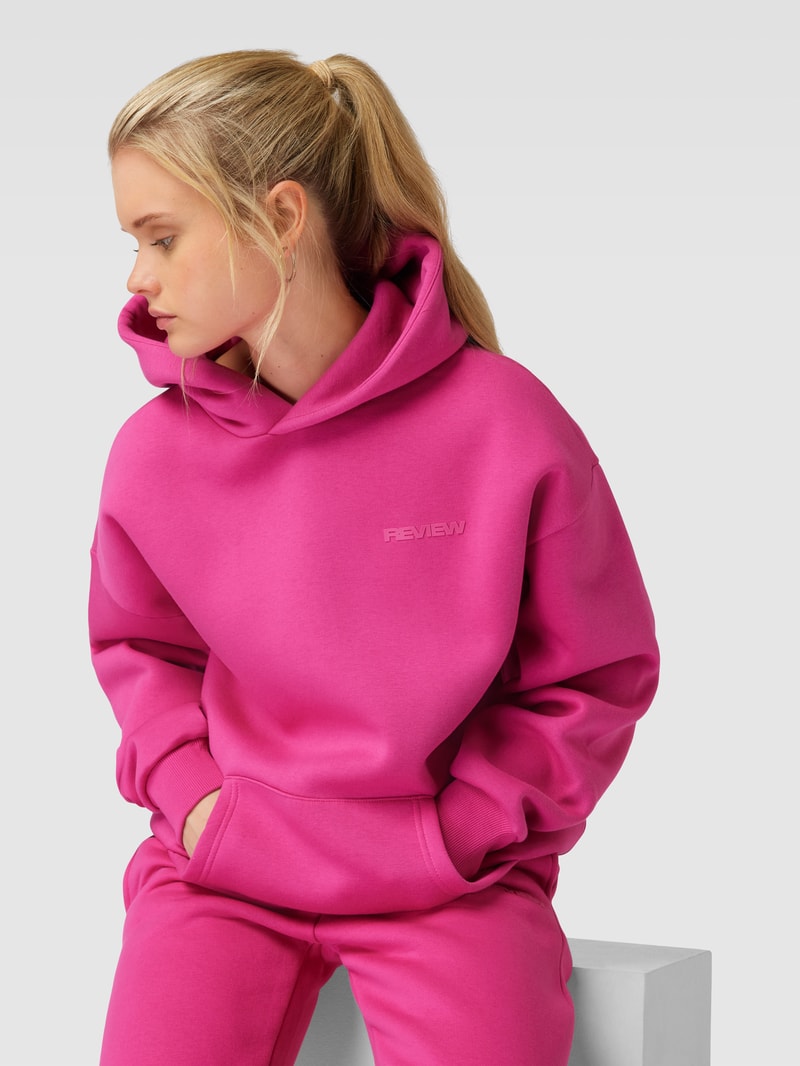 Hoodie mit Label-Print in fuchsia