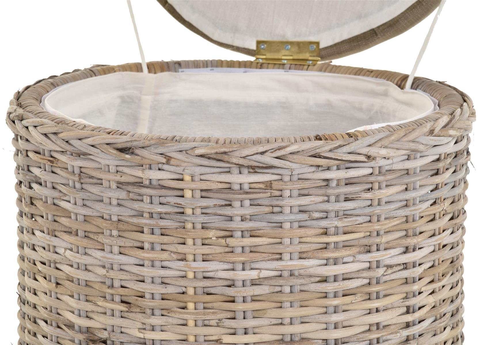Krines Home Wäschekorb Rattan Sitzhocker mit Stauraum Rund Badhocker Sitz gepolstert Deckel, mit gepolstertem Deckel, mit herausnehmbarem Inlett
