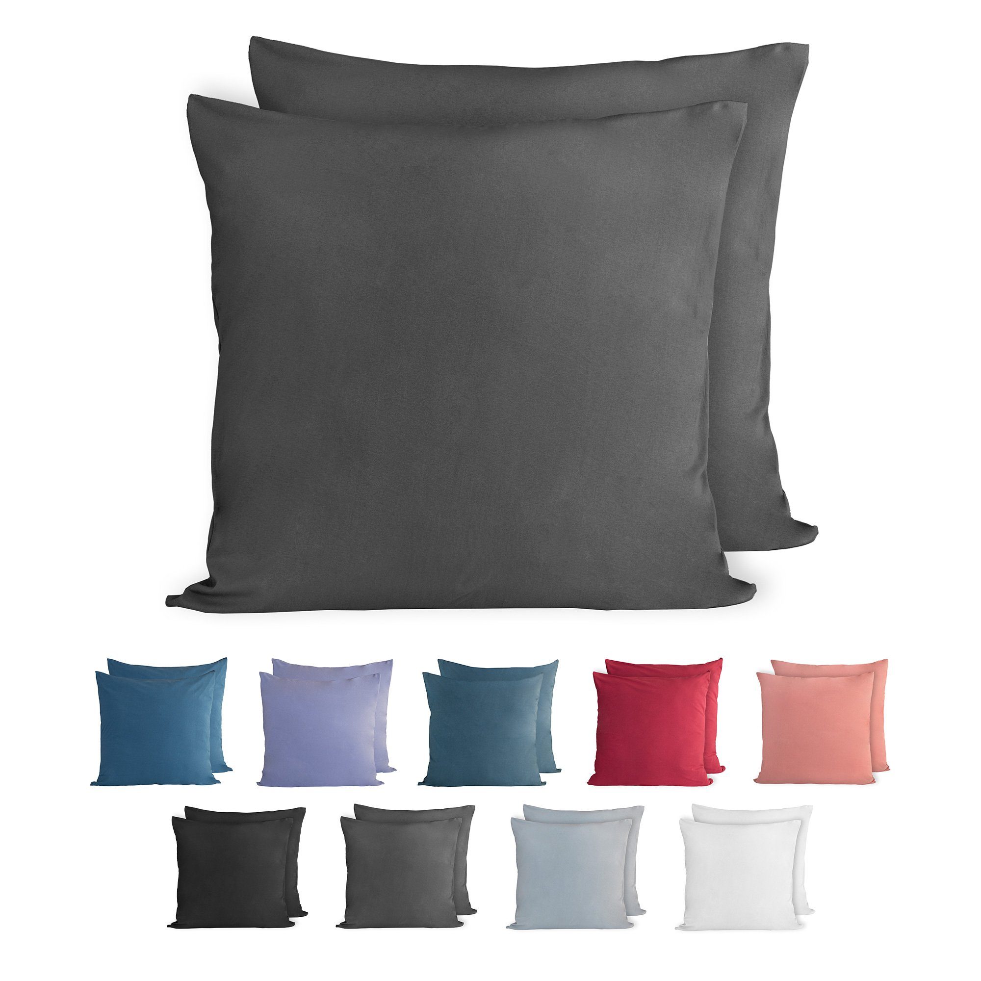 Kissenbezug 100% Baumwolle, 150 g/m², Komfortec (2 Stück), 40 x 40 cm, Kissenhülle, Superweicher Premium Jersey Kopfkissenbezug
