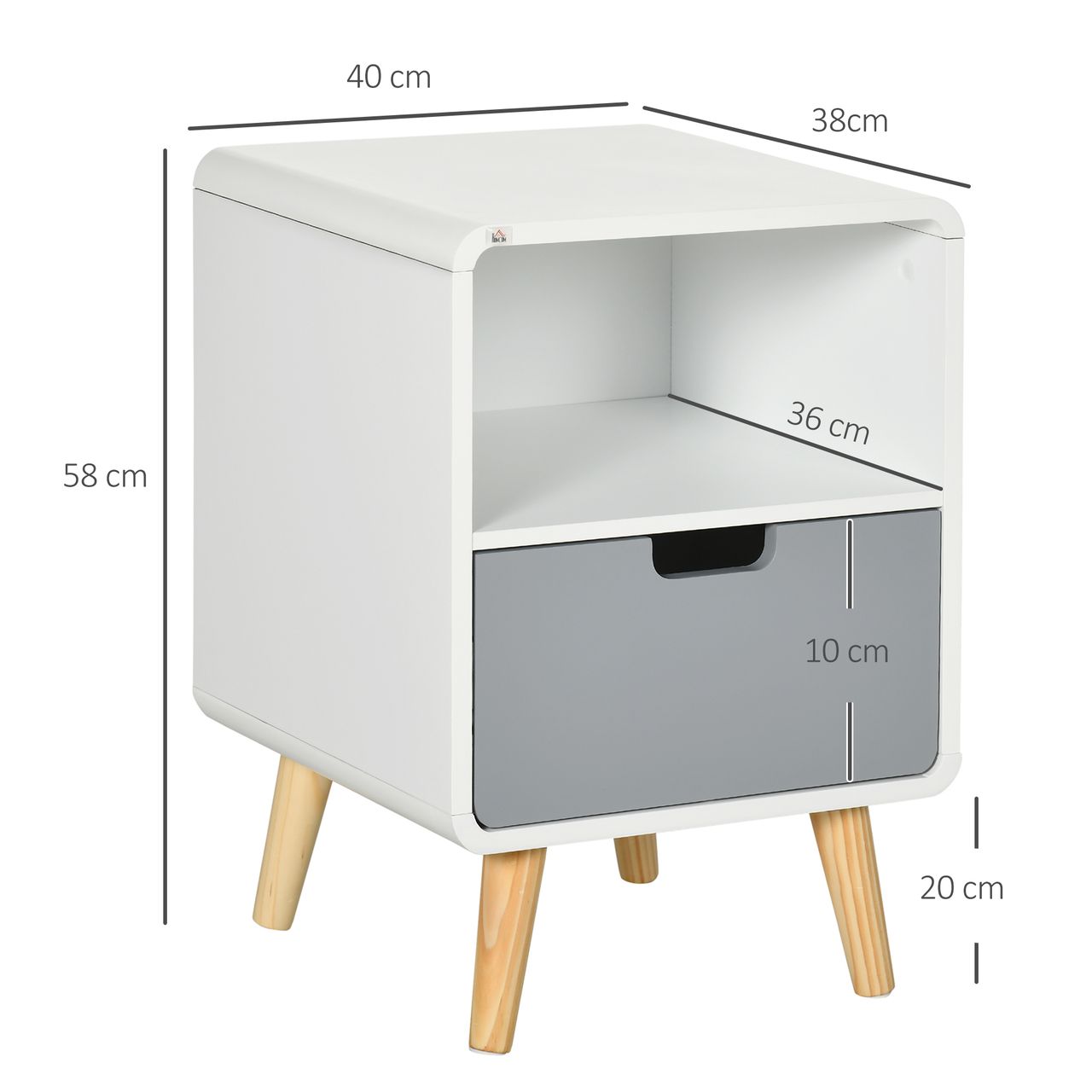 HOMCOM Nachttisch, Nachtschrank mit Schublade, Nachtkommode mit Offenem Fach