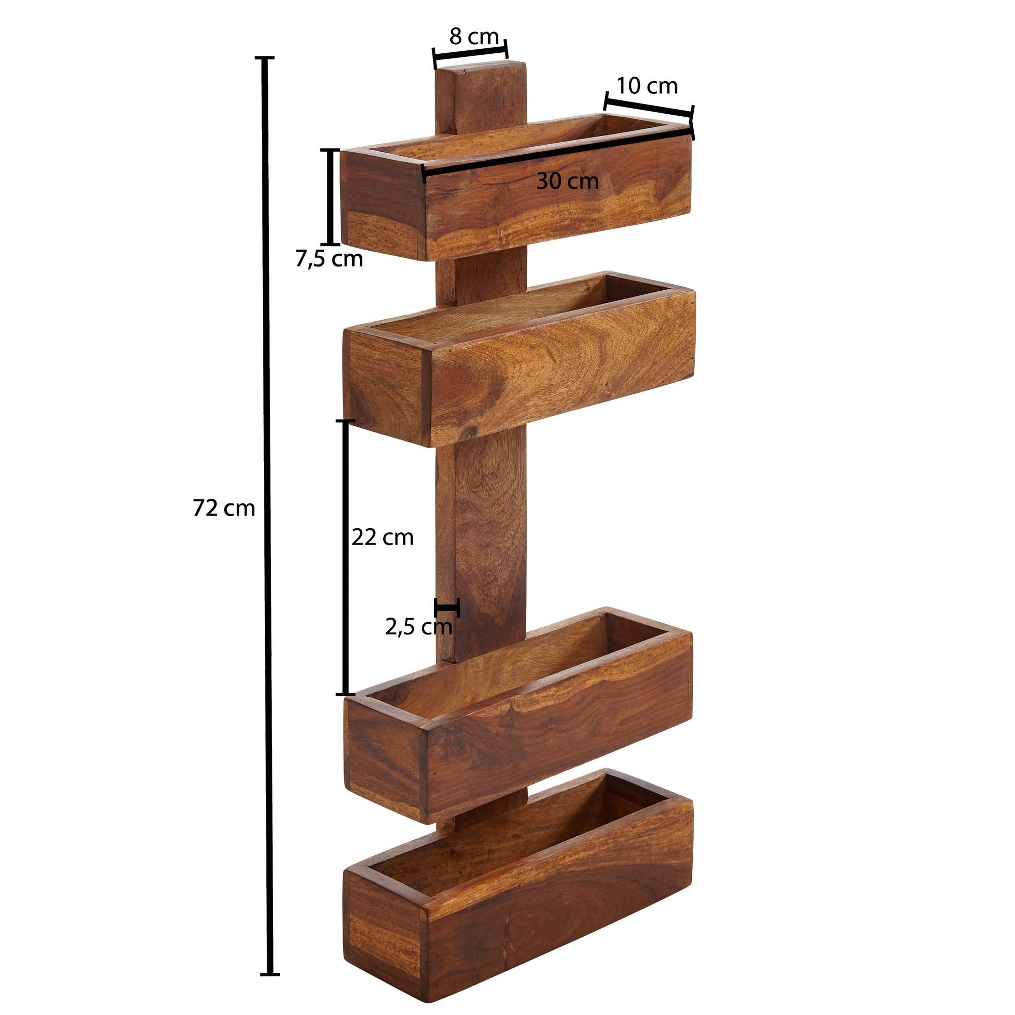 Wohnling Zeitungsständer WL1.533 (Sheesham Massivholz 30x72x10 cm mit 2 Ablagen), Zeitschriftenständer Wand, Zeitungshalter Modern