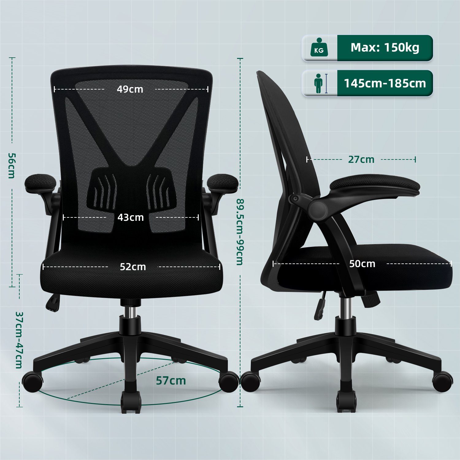 Aiidoits Bürostuhl Bürostuhl, Ergonomischer Schreibtischstuhl, Drehstuhl (Chefsessel,Verstellbare Armlehne,leise Rolle, mit Wippfunktion bis 125)