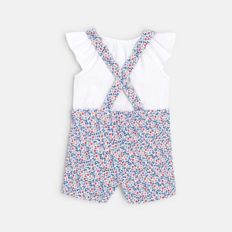 Salopette courte fleurie et blouse rouge bébé fille