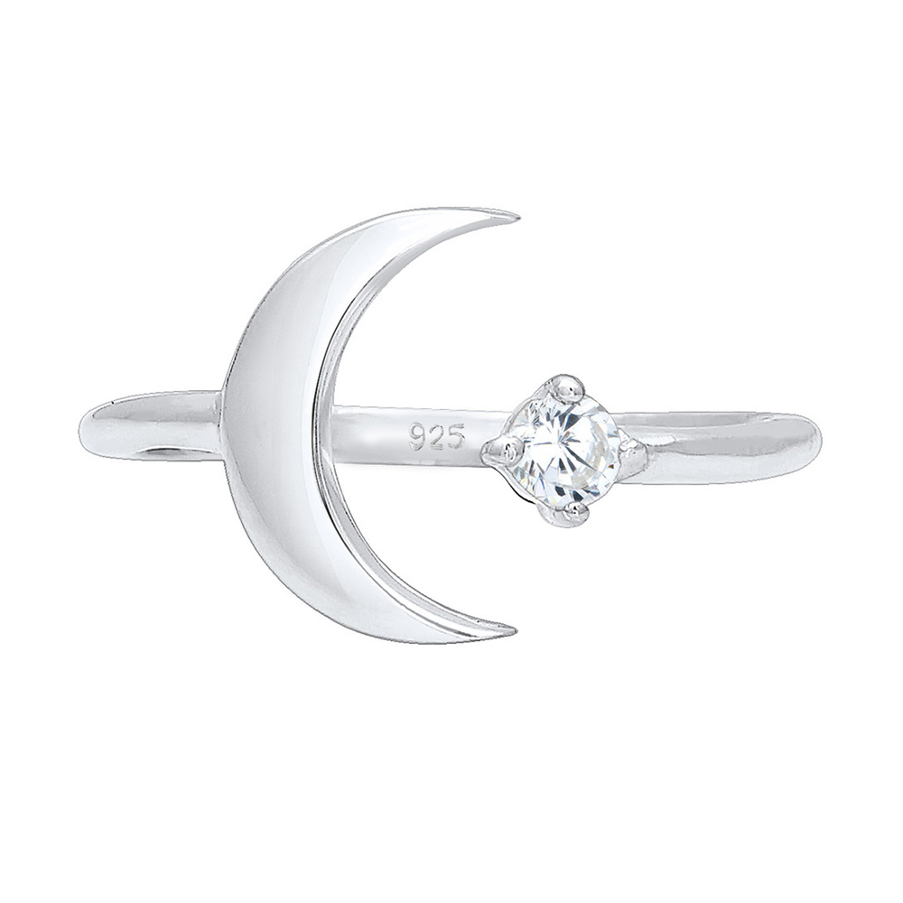 Elli Elli Bague Femmes Demi-lune Astro Ouvert avec Cristal de Zirconium en Argent Ster Bague