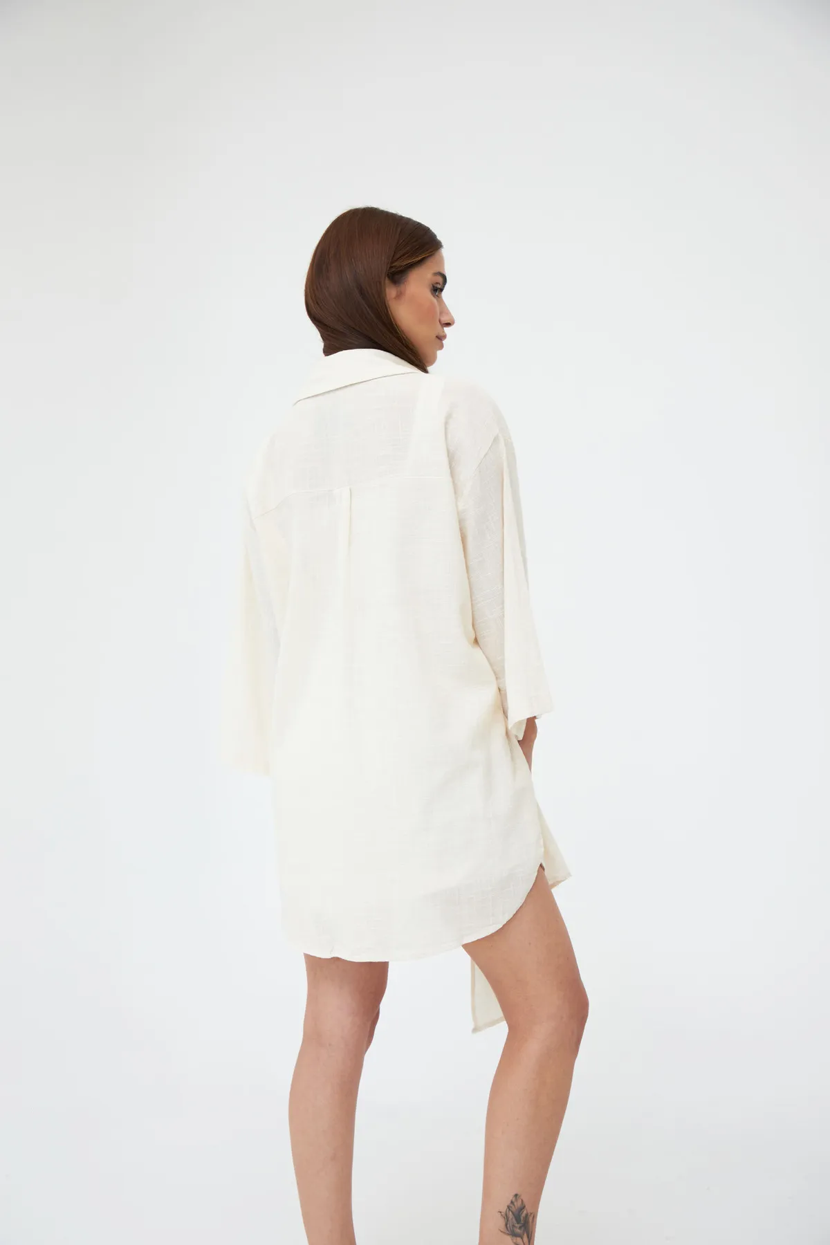 Laluvia  Steinfarbenes Flam-Leinen-Kimono-Shirt
