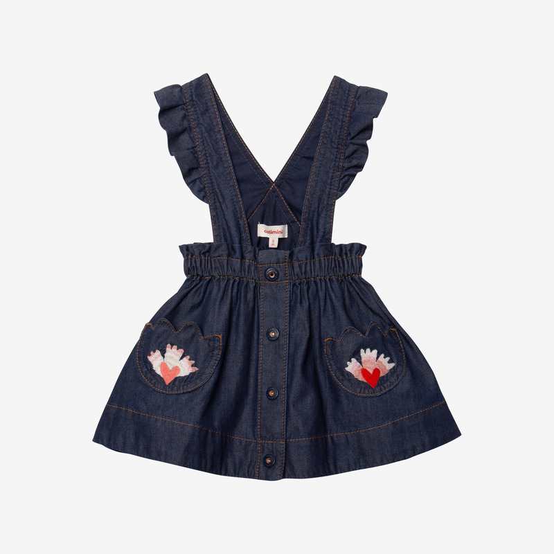 Jupe bretelles bébé fille jean bleue Catimini