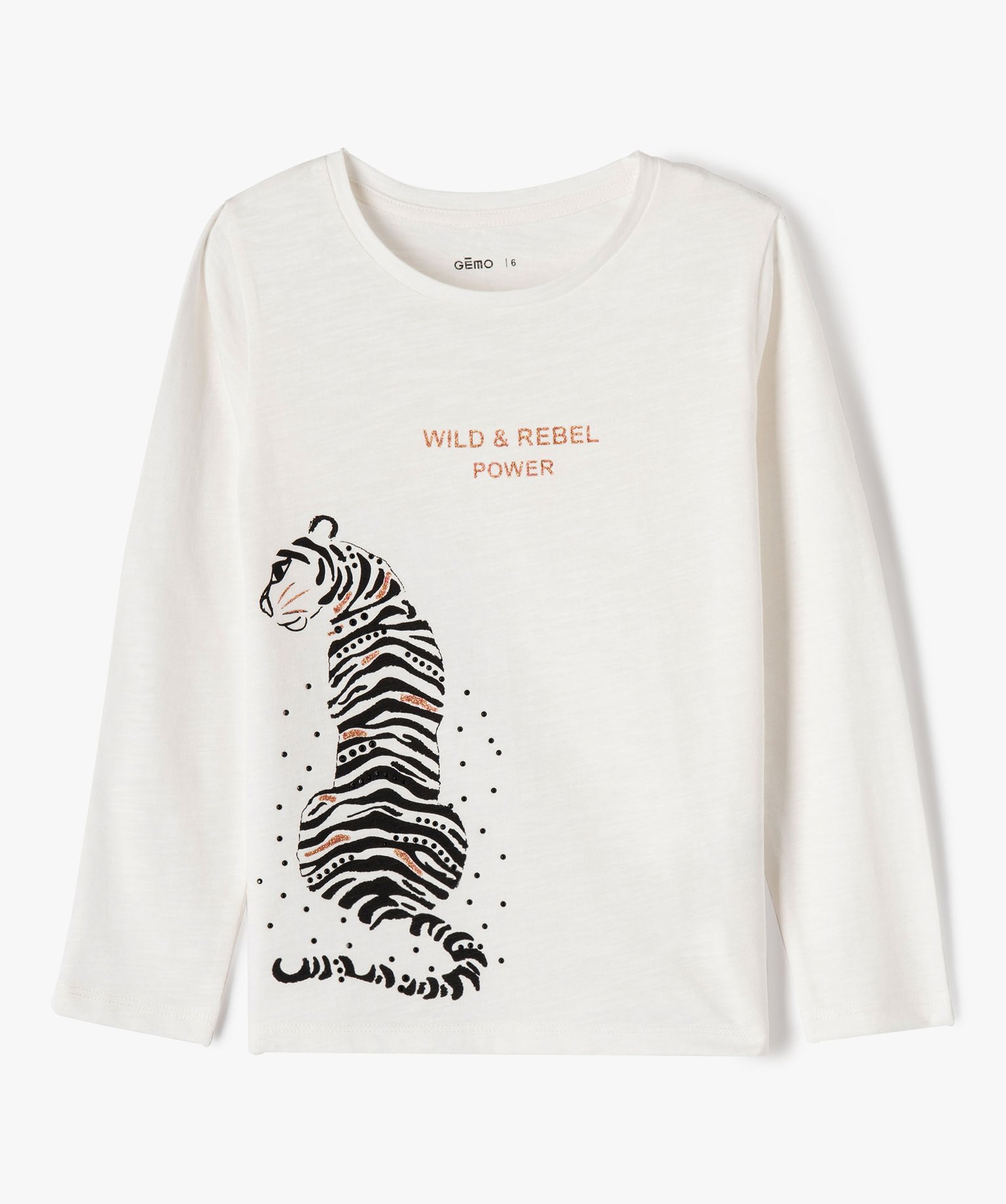 Tee-shirt manches longues imprimé pailleté fille ecru | GEMO