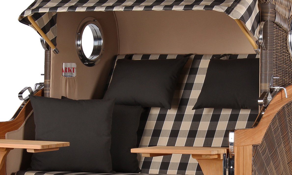 bene living Strandkorb Ammersee Grande XL Teak - PE grau - Modell 505, BxTxH: 142x95x165 cm, Volllieger ca. 175 Grad, Ostsee-Strandkorb Komplettset, inkl. Liftersystem und Bullaugen