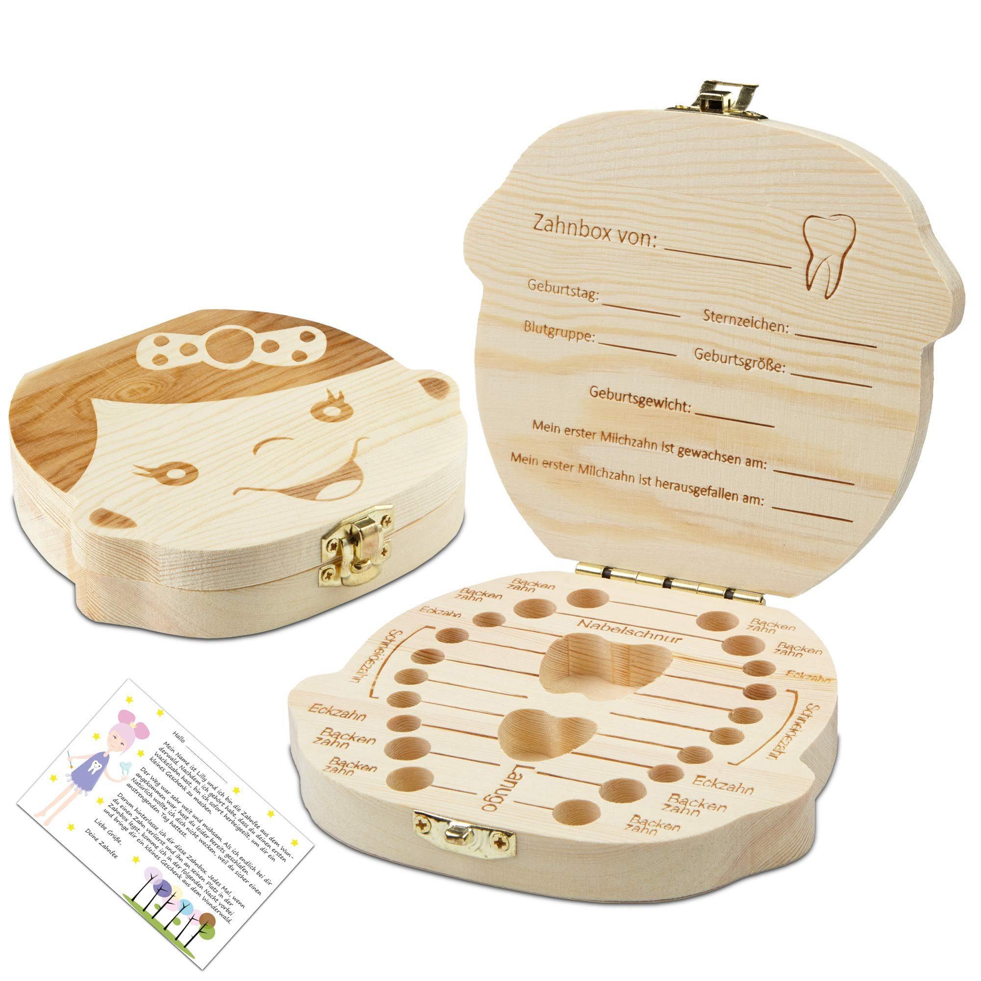 Little Moonshine Zahndose Holz Milchzahndose inkl. Zahnfee-Geschichten Geschenk, Mädchen 1 Stück (1er Pack) Pinienholz