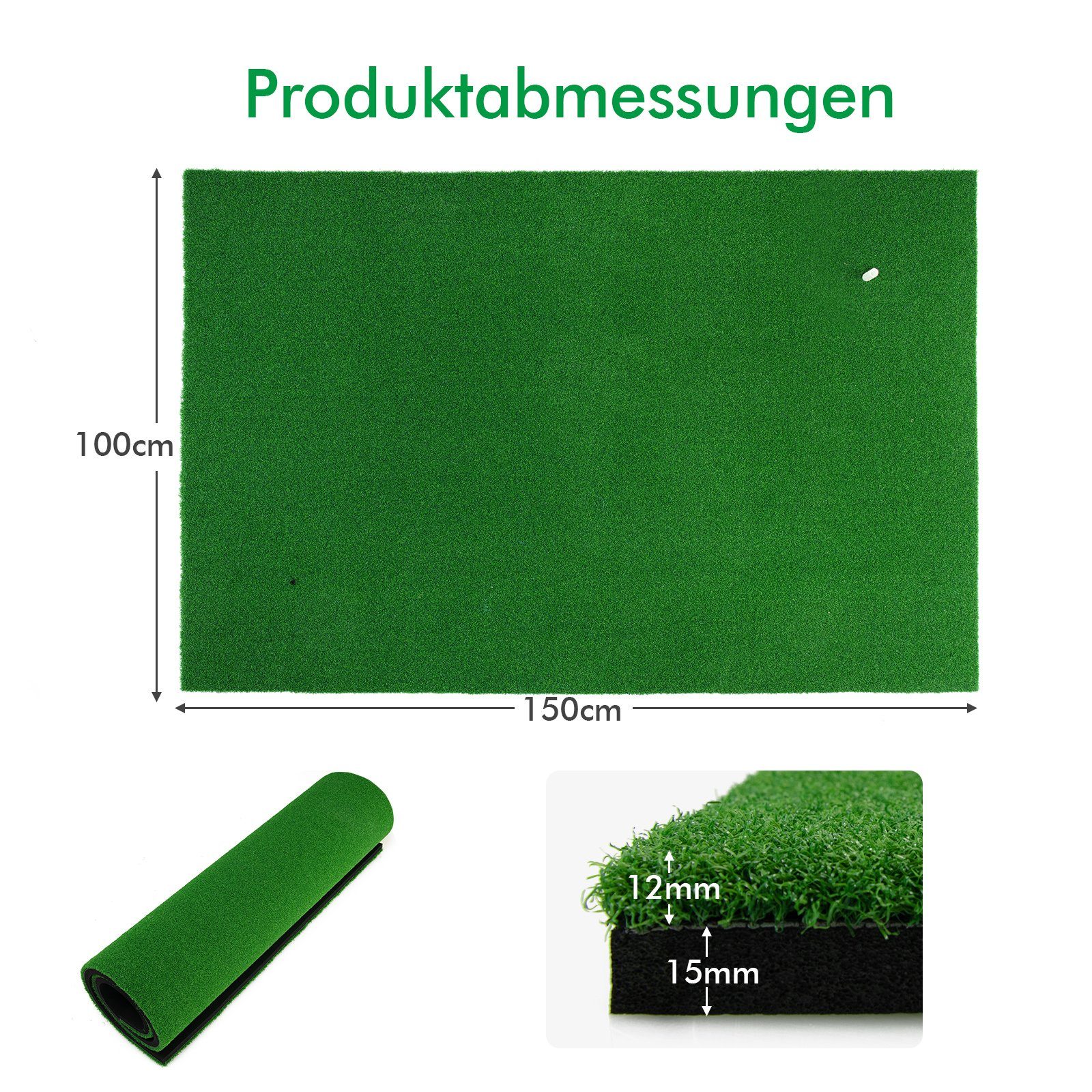 COSTWAY Golf-Abschlagmatte Golfmatte, 150x100cm, mit 3 Gummi-Tees