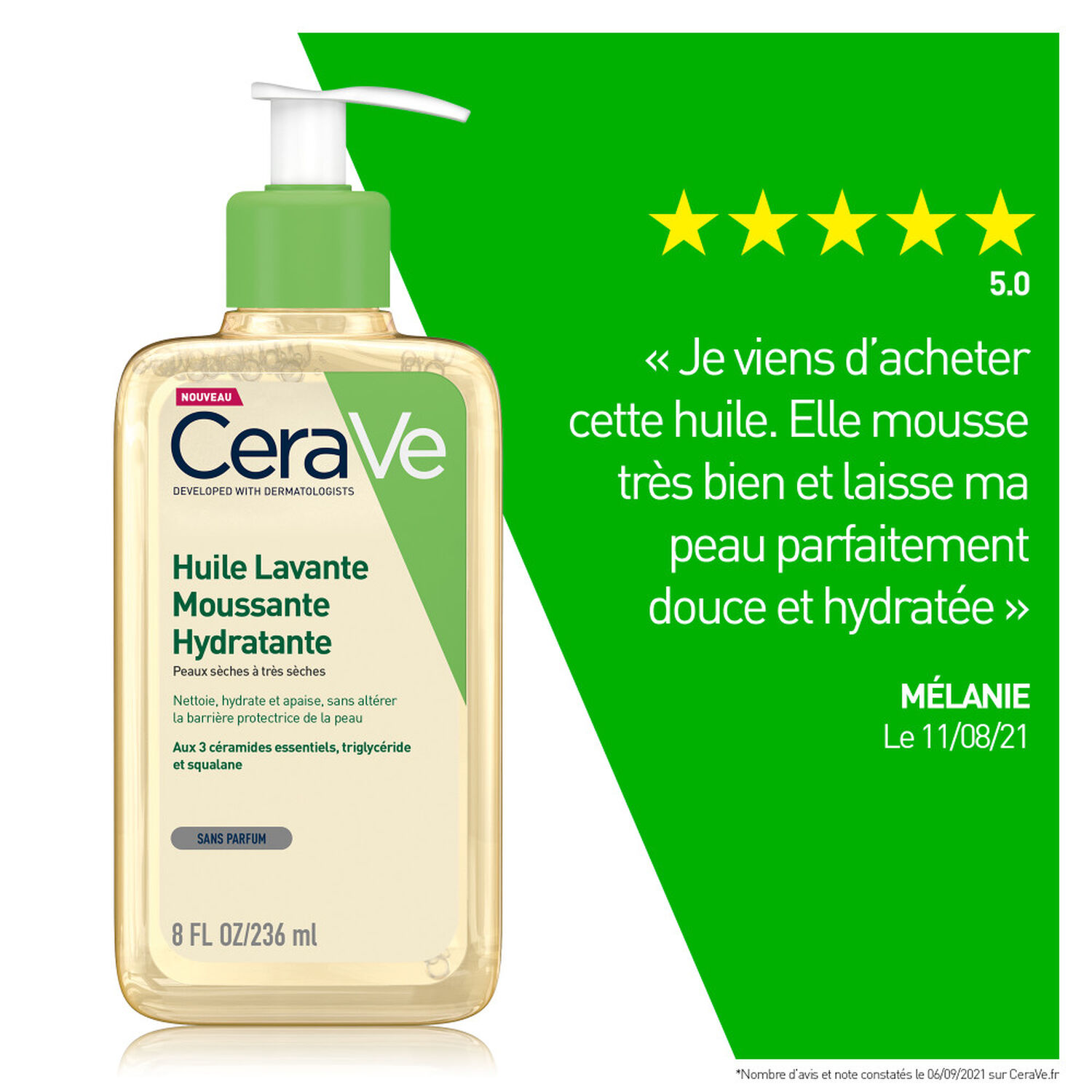 Cerave Huile Lavante Moussante Peaux Normales à Très Sèches