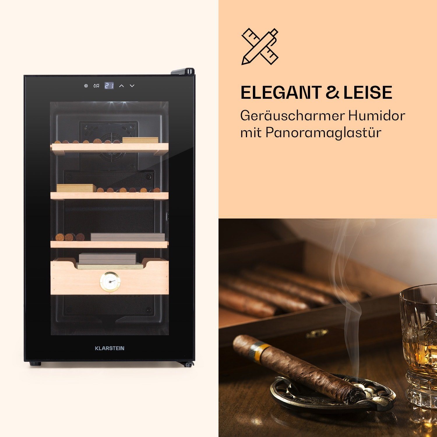 Klarstein Humidor HEA-Senator50-BLK, Humidor Zigarre Humidor Befeuchter elektrisch Humidor Schrank