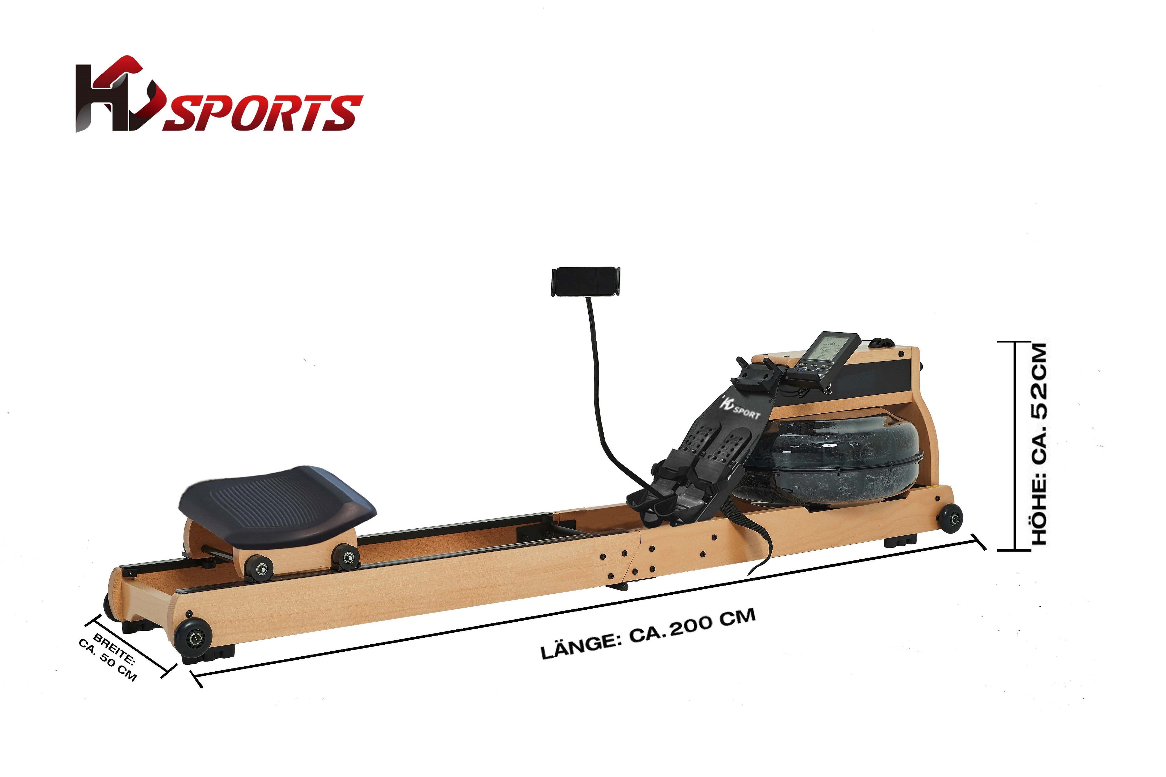 HC Sports Rudergerät Wasser-Rudergerät Buche klappbar (Paket), extra großer Wassertank, platzsparend faltbar, APP-Unterstützung