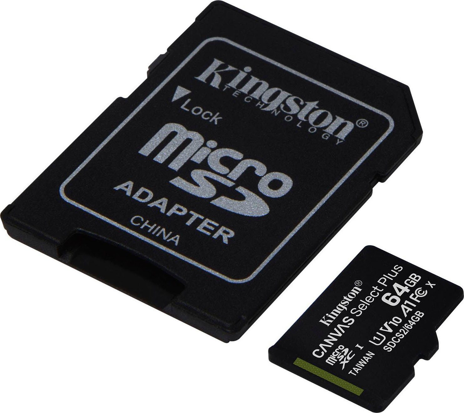 Kingston Canvas Select Plus microSD 64GB + ADP Speicherkarte (64 GB, UHS-I Class 10, 100 MB/s Lesegeschwindigkeit)