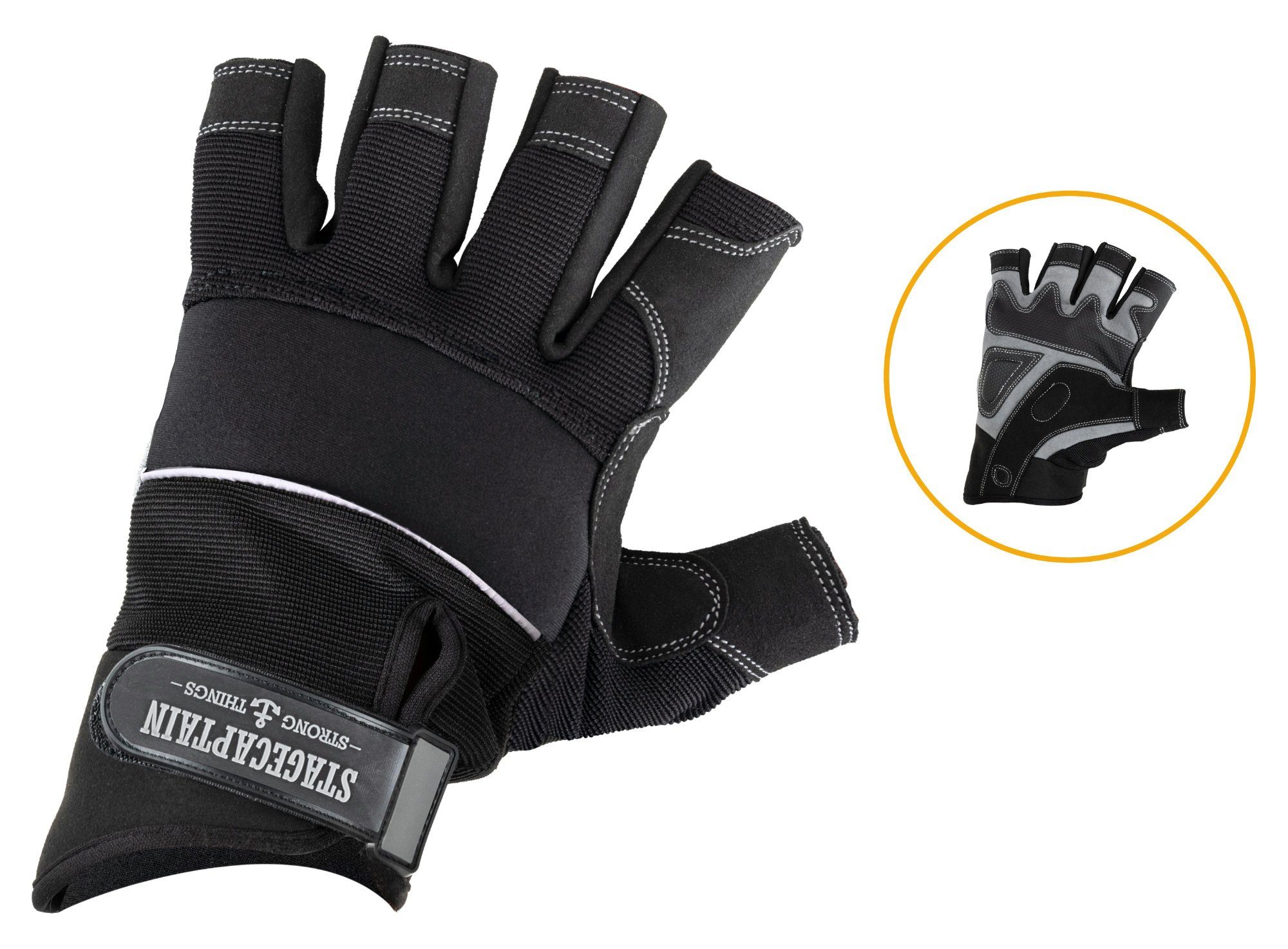 Stagecaptain Arbeitshandschuh-Set Rigger Handschuhe kurze Finger - Größe XL Innenfläche aus Kunstleder