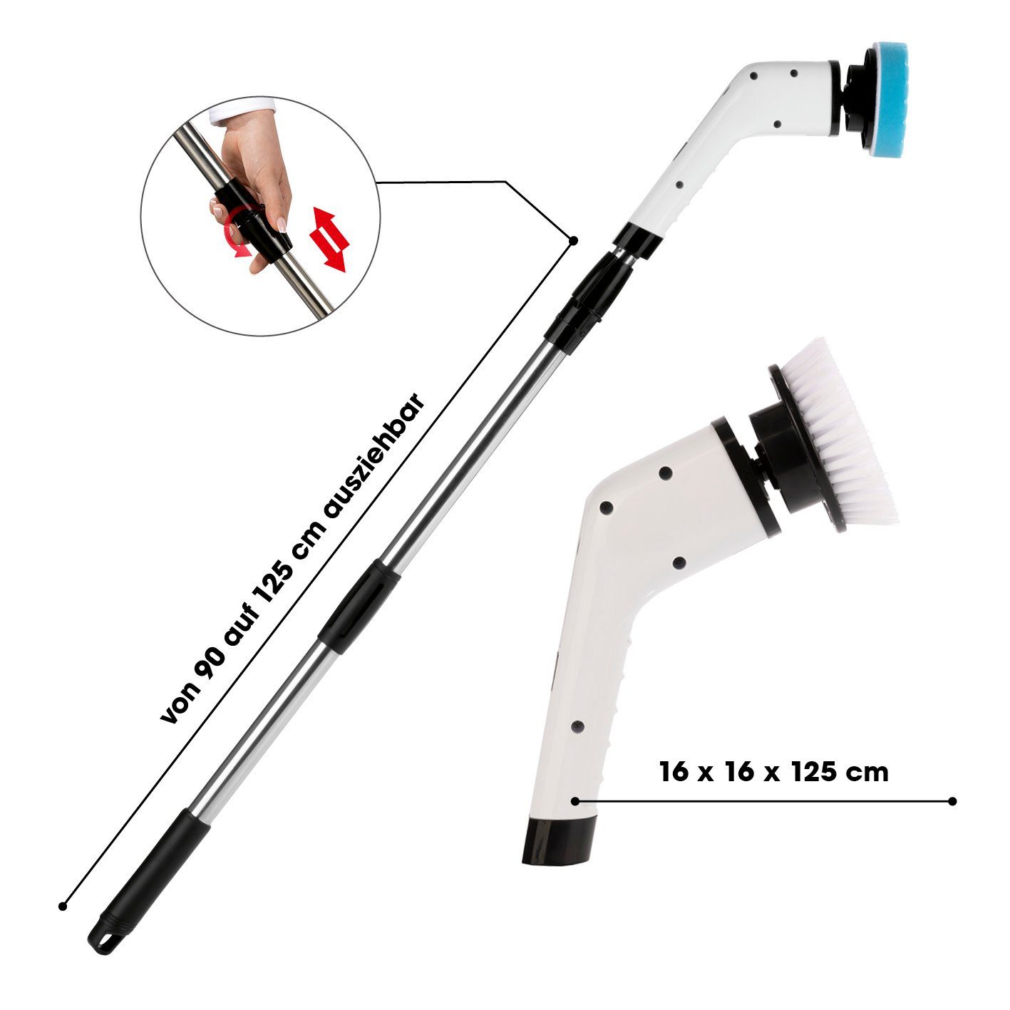 CLEANmaxx Elektro-Oberflächenbürste Akku-Reinigungsbürste 8 Aufsätze In-&Outdoor 100 Min. Laufzeit, 8-tlg., putzen & polieren