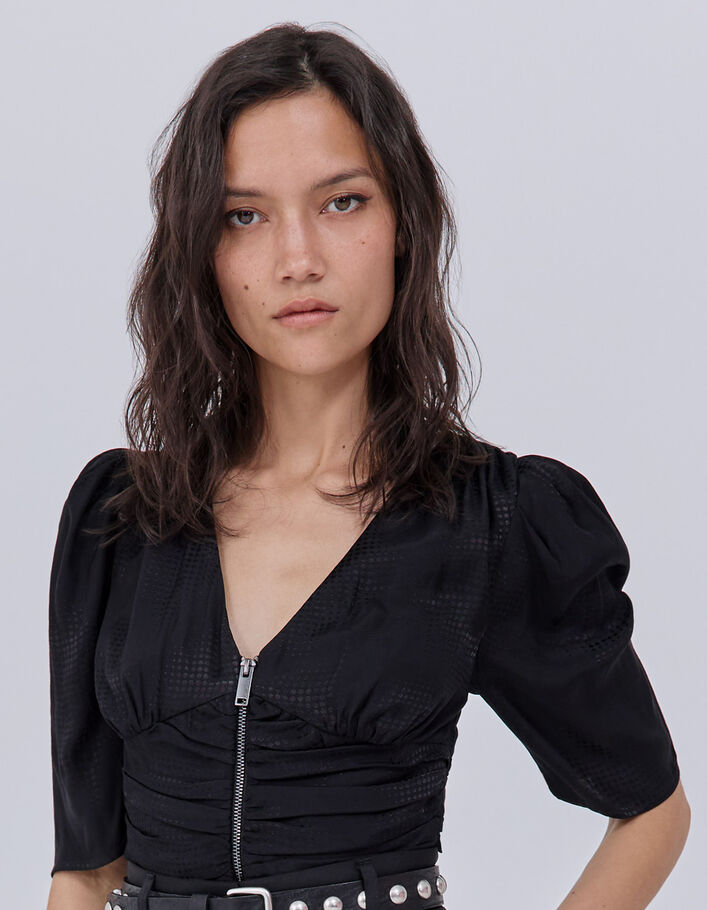 Blouse noire jacquard motif pois optiques Femme