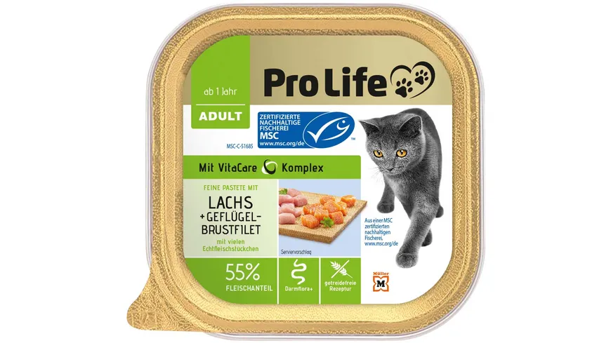 Pro Life Katze Katzennassfutter - Pastete mit Geflügelbrustfilet und Lachs 100 g