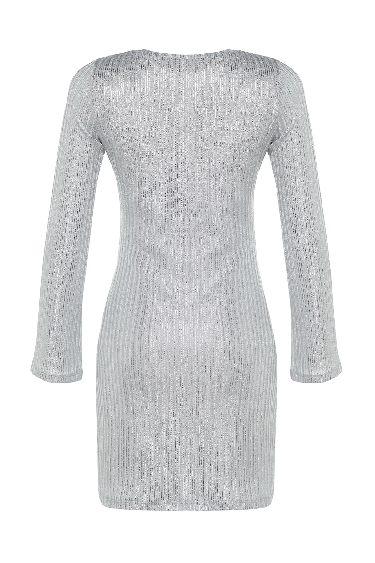 Trendyol Collection  Silber glänzende Oberfläche, U-Boot-Ausschnitt, A-Linie, gestricktes Mini-Strickkleid TWOAW24EL00909