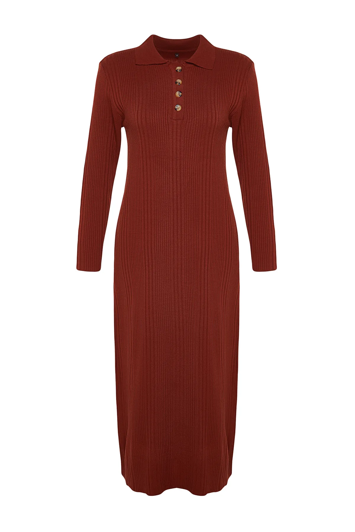Trendyol Modest  Geripptes Strickkleid mit Polokragen und bequemer Passform TCTAW24EB00025