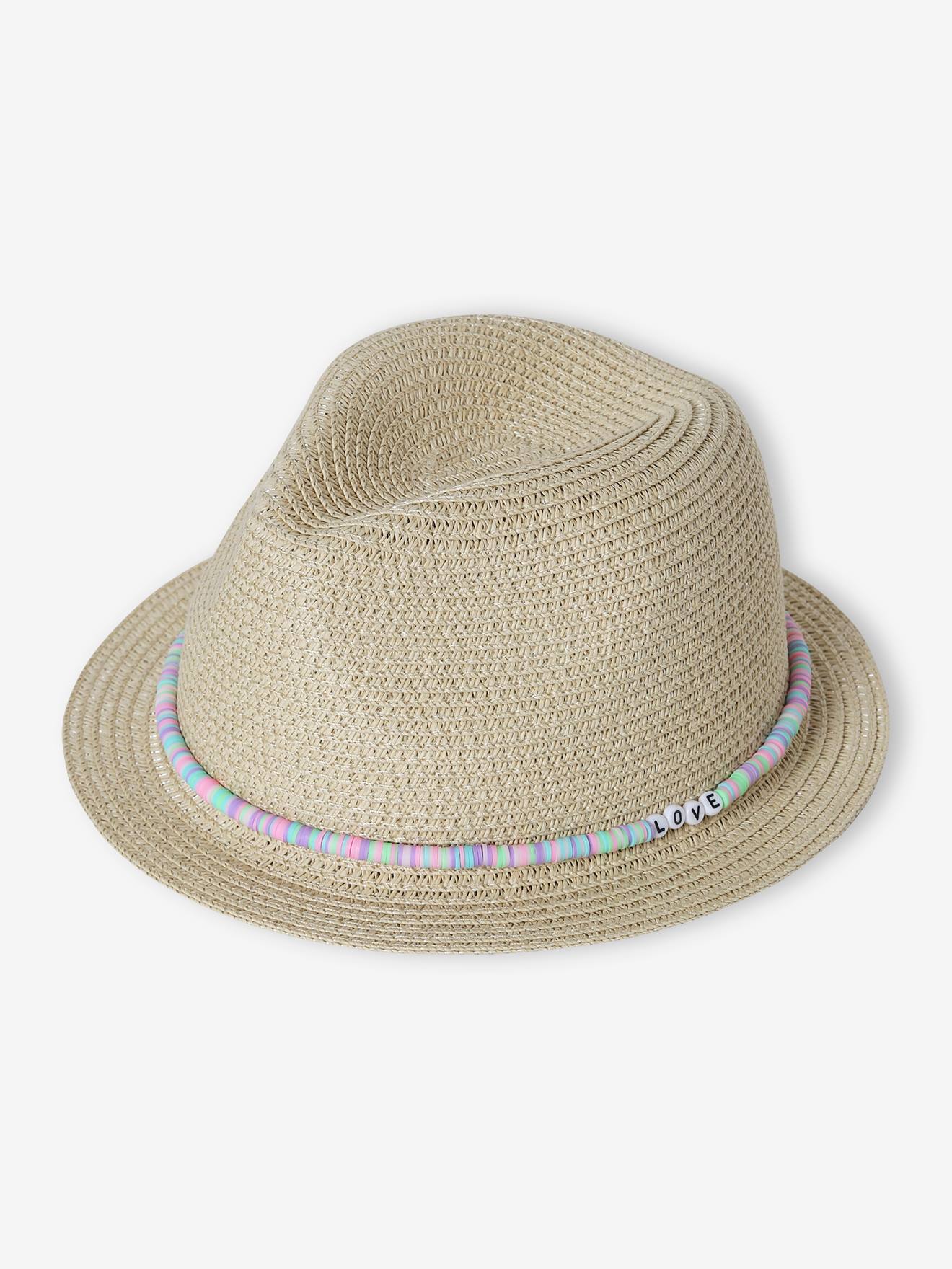 Vertbaudet Mädchen Sonnenhut mit Perlen, Stroh-Optik - sand