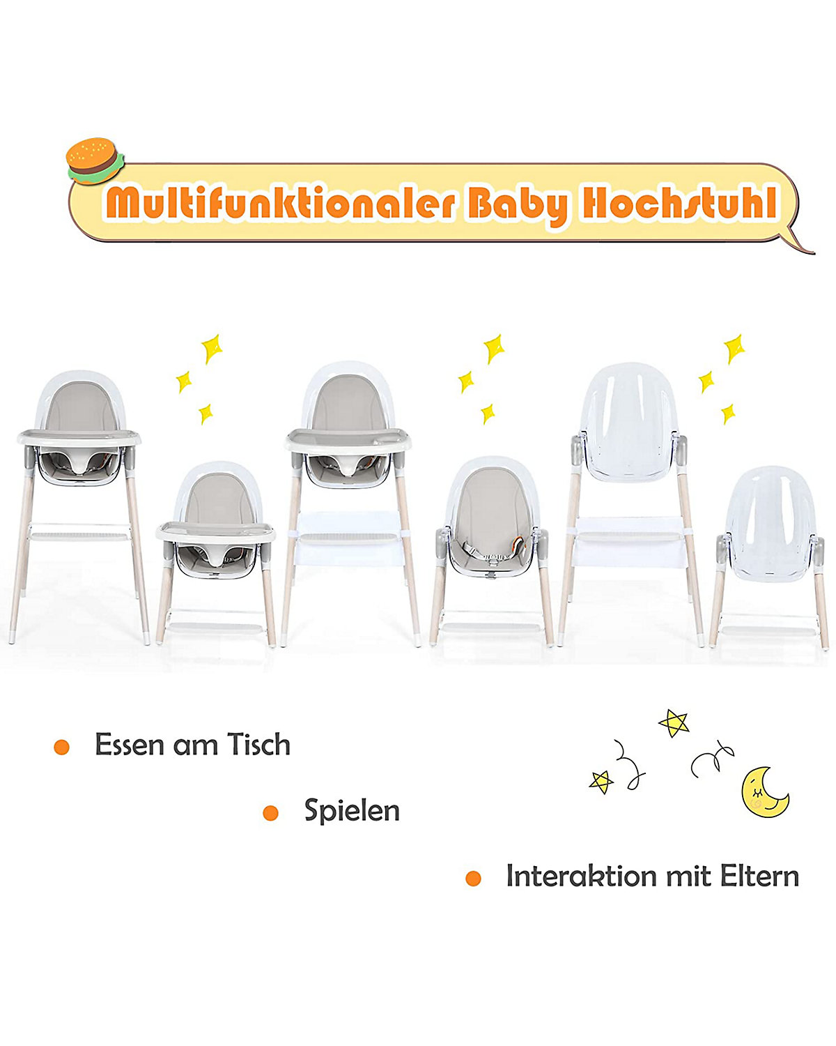 3 in 1 Hochstuhl Schaukelstuhl Winkeleinstellbar 0-6 Jahren