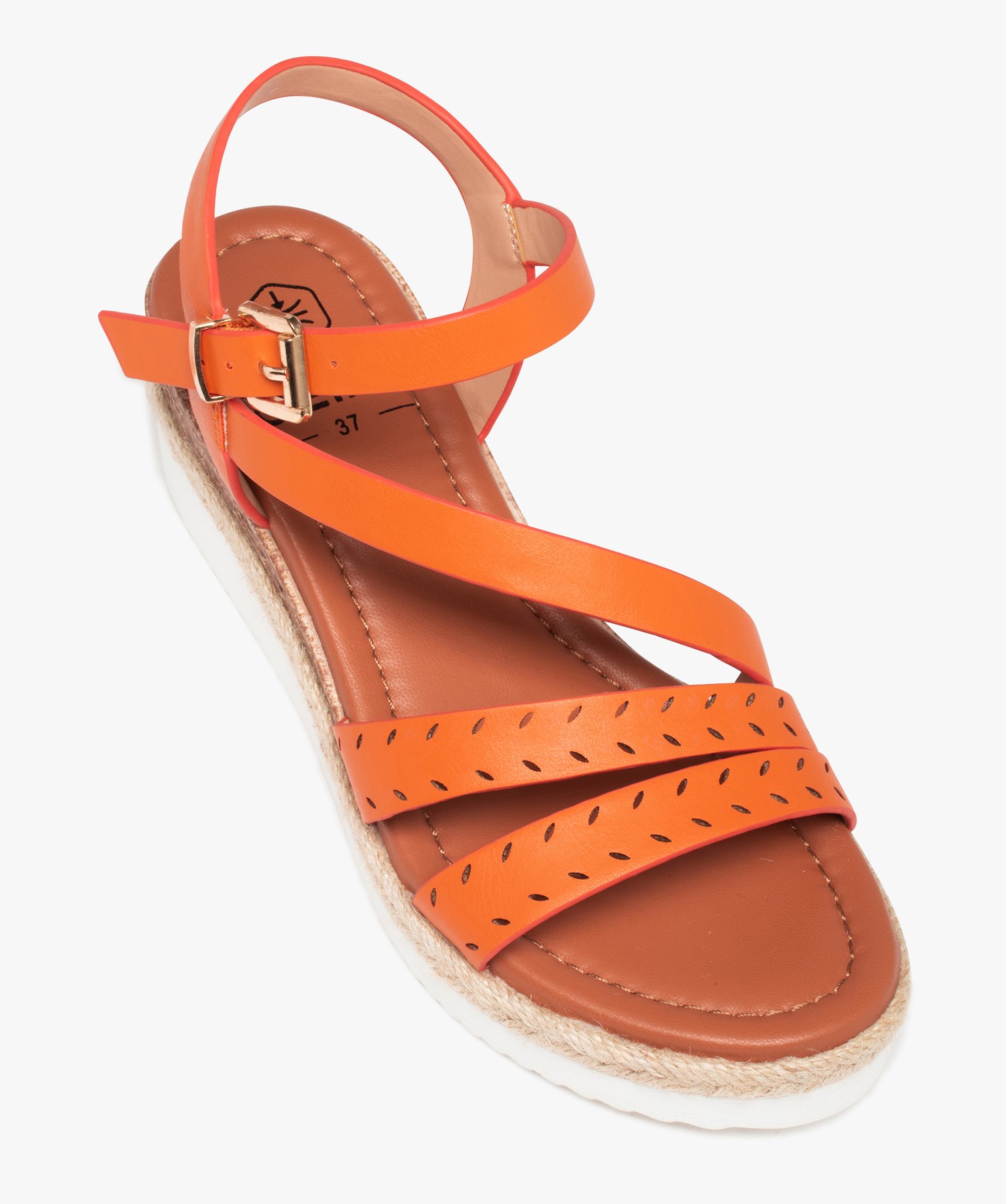 Sandales femme unies à talon compensé orange | GEMO