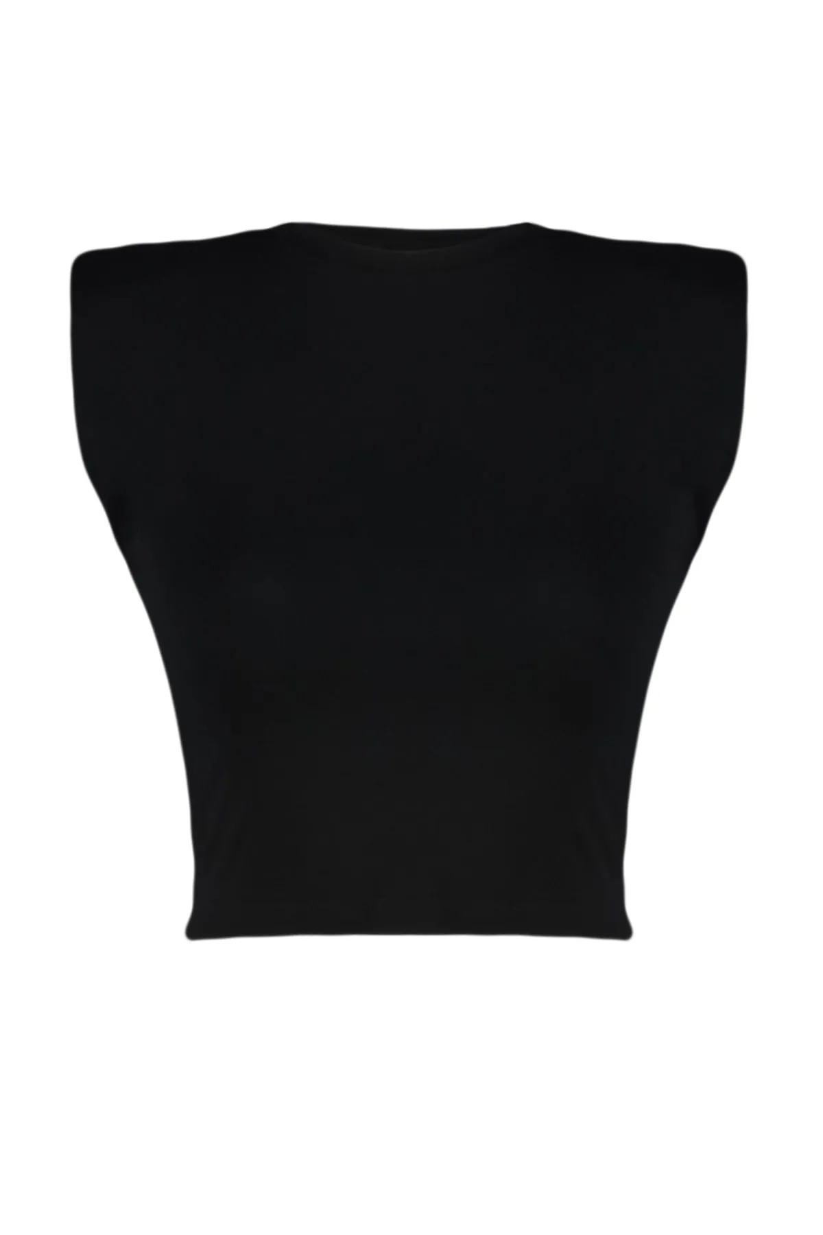 Trendyol Collection  Schwarze wattierte, eng anliegende, kurze, dehnbare Strickbluse mit Rundhalsausschnitt TWOSS23BZ00251