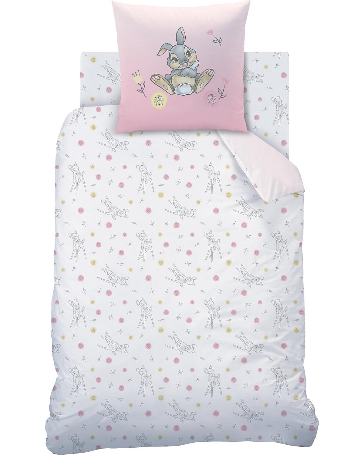 Wende-Kinderbettwäsche   Bambi Flowers, Renforcé, 135 x 200 + 80 x 80 cm
