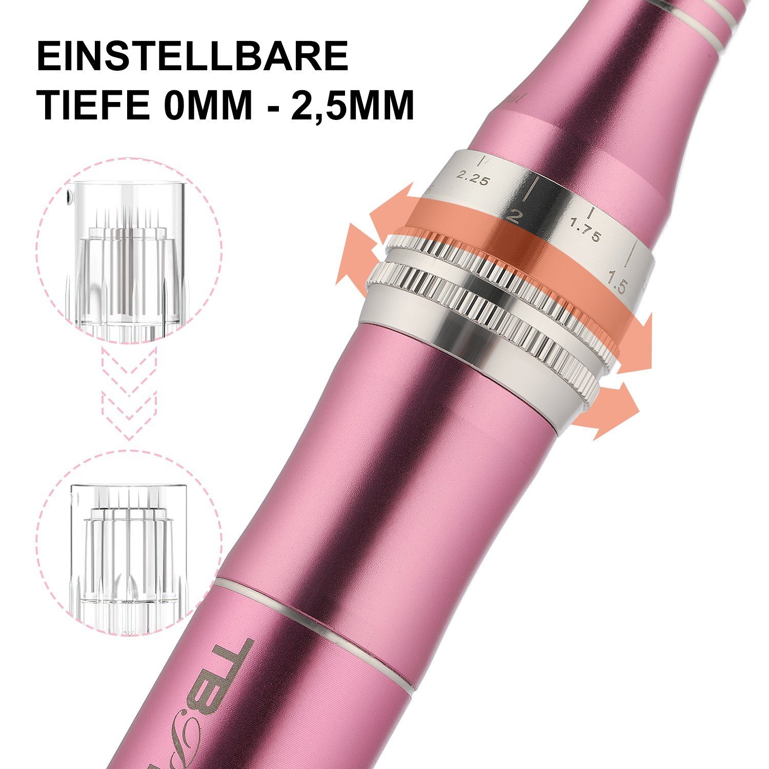 LETGOSPT Mikrodermabrasionsgerät Profi Dermapen, Elektrische Microneedling Pen 0mm-2.5mm, Mit 7 Stufen, für Gesicht Hautverjüngung(Inkl.12 köpfe Patronen)